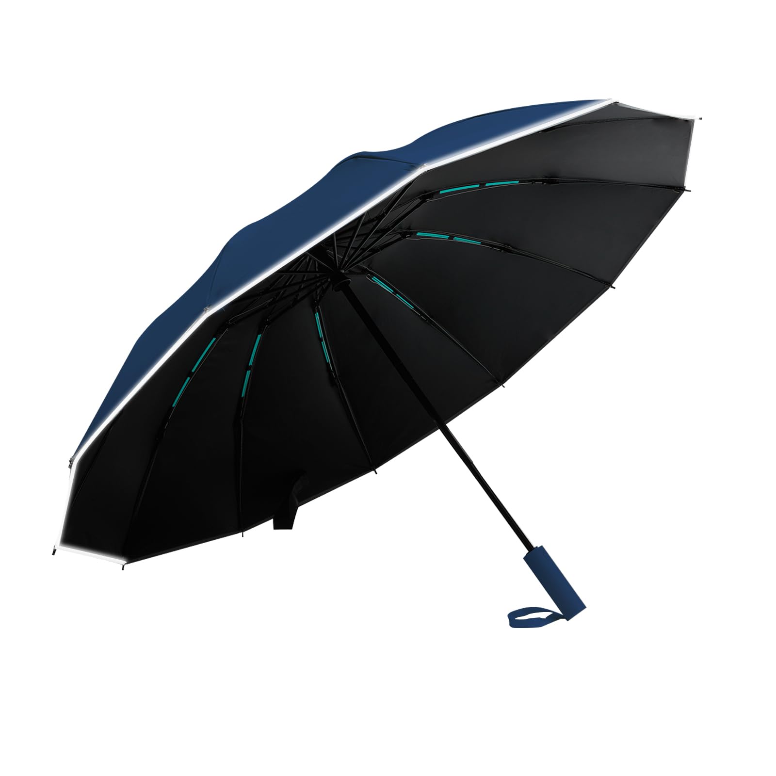 Large Double-Ribs Windproof Umbrella with Reflective Strips - Auto Open/Close Reverse Folding Compact Travel Umbrella for Rainy Days, Walking, Hiking & Outdoor Activities