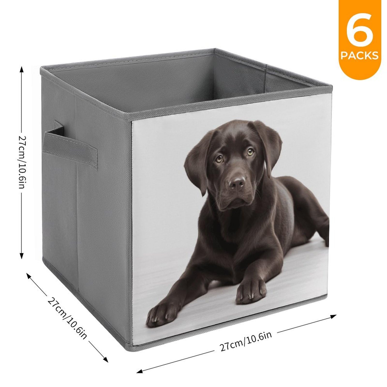 6-Pack Collapsible Storage Bins with Handles - Dog Printed Foldable Organizer Boxes for Home, Kitchen, Bathroom & Pet Supplies | Space-Saving Shelving Baskets for Closet, Laundry & Toy Storage