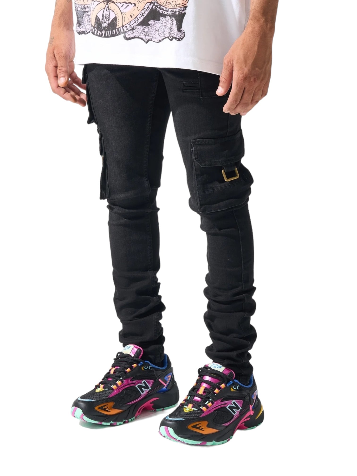 Serenede Panthera Cargo Jeans for Men - Black Washed Denim Utility Pants with Multiple Pockets | Outdoor Workwear, Streetwear & Casual Wear