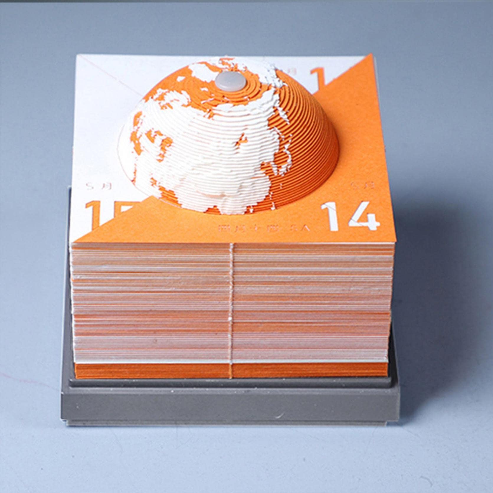 3D Paper Sculpture Earth Model Desk Calendar - Creative DIY Handmade Paper Carving Calendar, Tearable 3D Paper Log Decoration for Office & Home (Orange) | Perfect for Eco-Friendly Gifts, Desk Organizers & Unique Home Decor