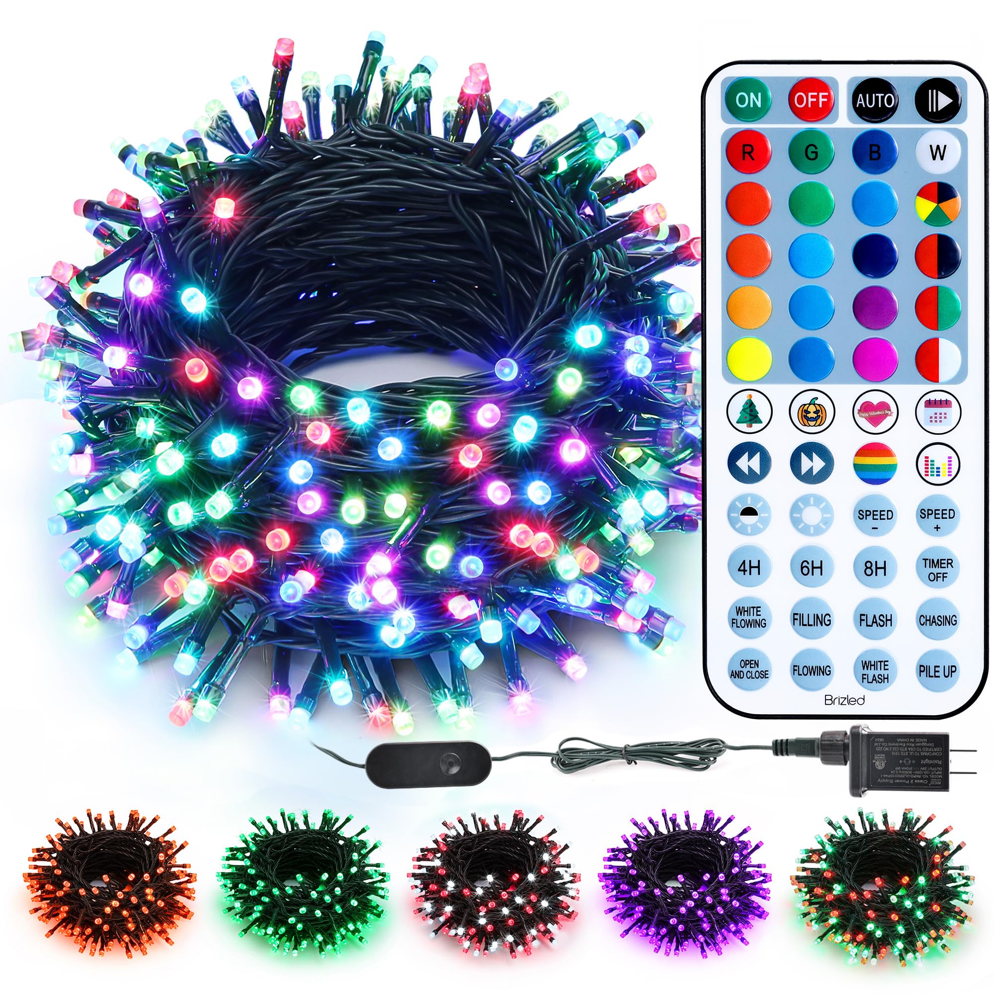 Brizled 98FT 300 LED RGB Color Changing Christmas Lights - Dimmable Remote Controlled String Lights for Indoor Outdoor Holiday Decor - Perfect for Xmas Tree, Halloween Party, Thanksgiving & Home Decoration