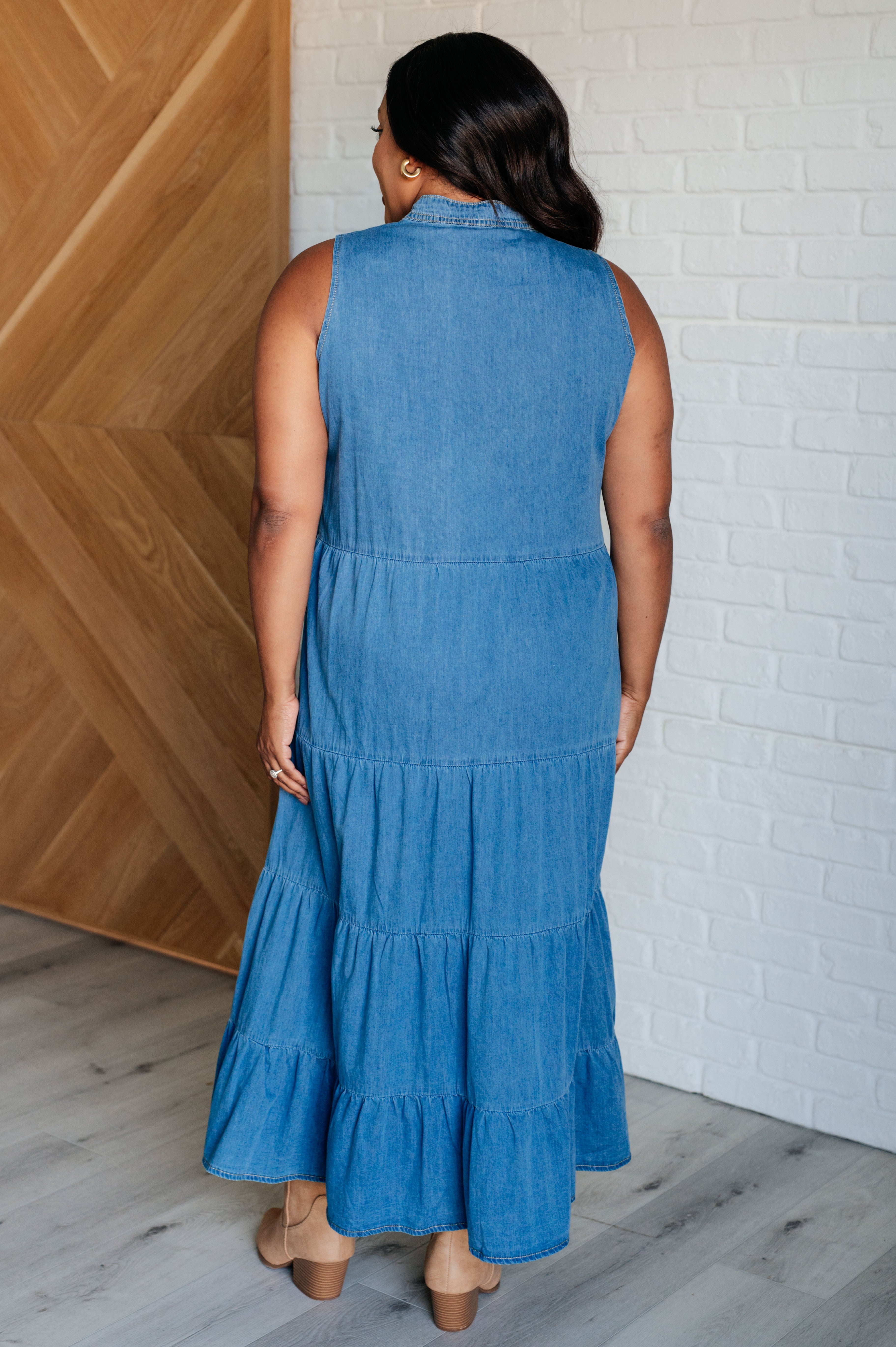 Perfect Choice Women's Denim Maxi Dress - Long Sleeve Flowy Boho Style for Casual Outings & Summer Vacations