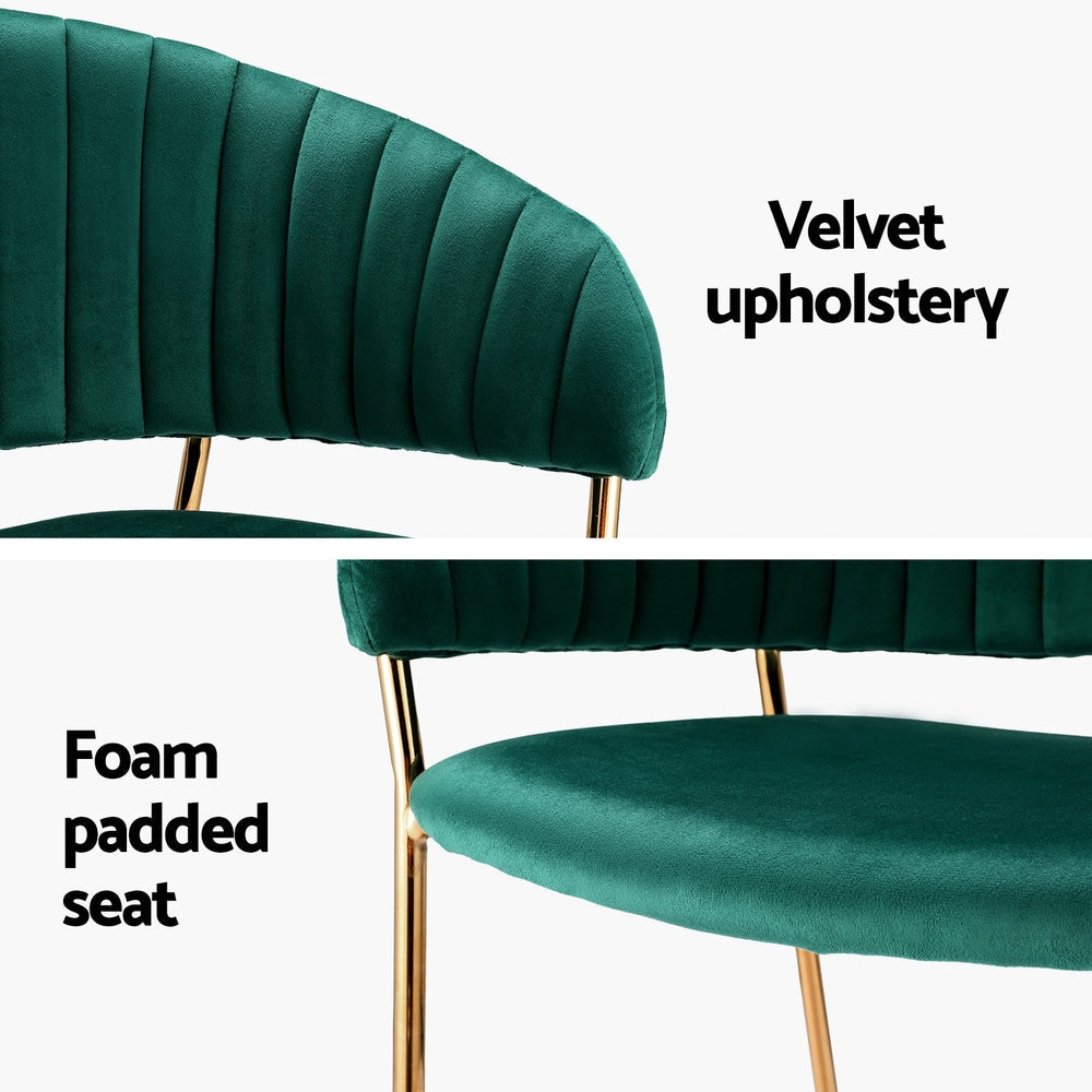 Artiss Dining Chairs Set of 2 - Green Velvet Upholstered Modern Kitchen Chairs with Solid Wood Legs | Perfect for Dining Room, Kitchen Island, and Breakfast Nook