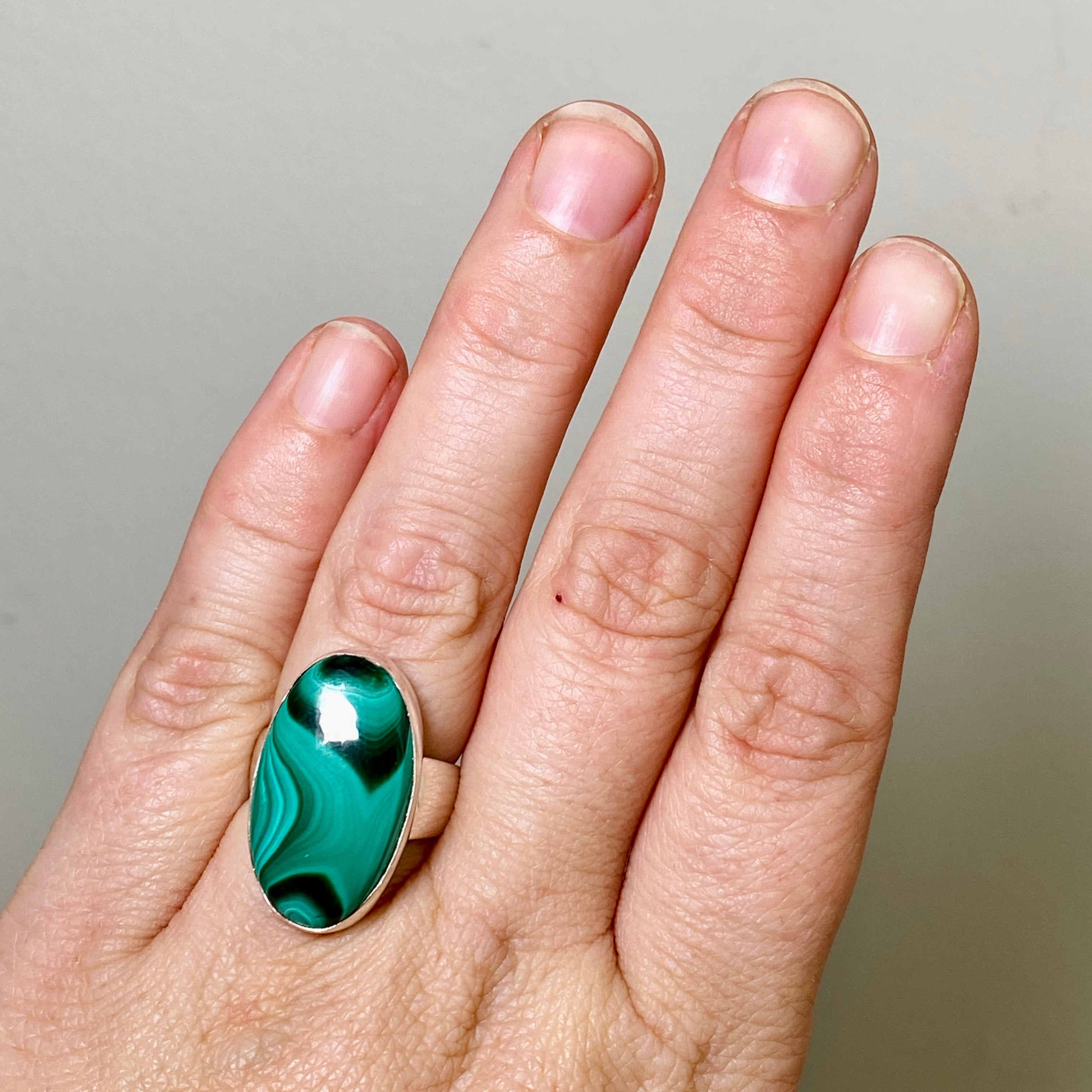Natural Malachite Oval Cabochon Sterling Silver Ring Size 6 - Handmade Gemstone Jewelry for Women, Perfect for Gift Giving & Special Occasions