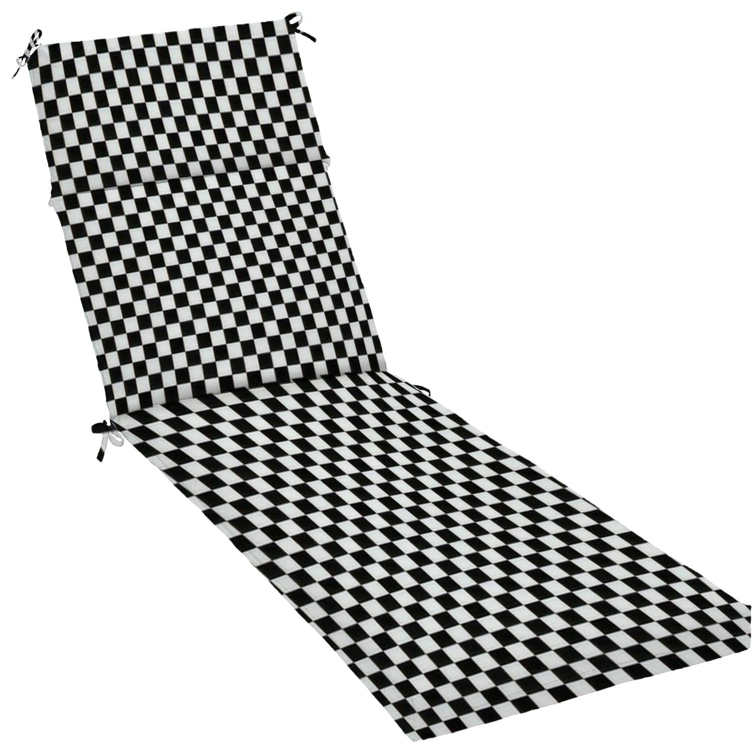 Water-Resistant Outdoor Indoor Patio Cushion - Black & White Rectangular Motif Chaise Lounge Seat Cushion for Garden, Poolside & Living Room Furniture - Modern Home Decor Accessory
