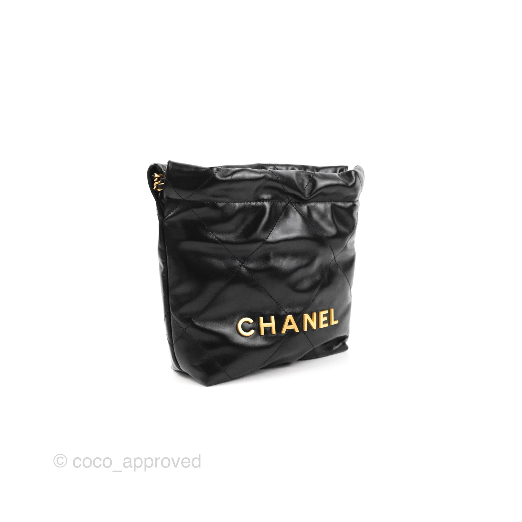Chanel 22 Mini Bag Black Shiny Crumpled Calfskin Leather Crossbody Purse for Women | Luxury Designer Handbag for Date Night, Parties & Special Occasions