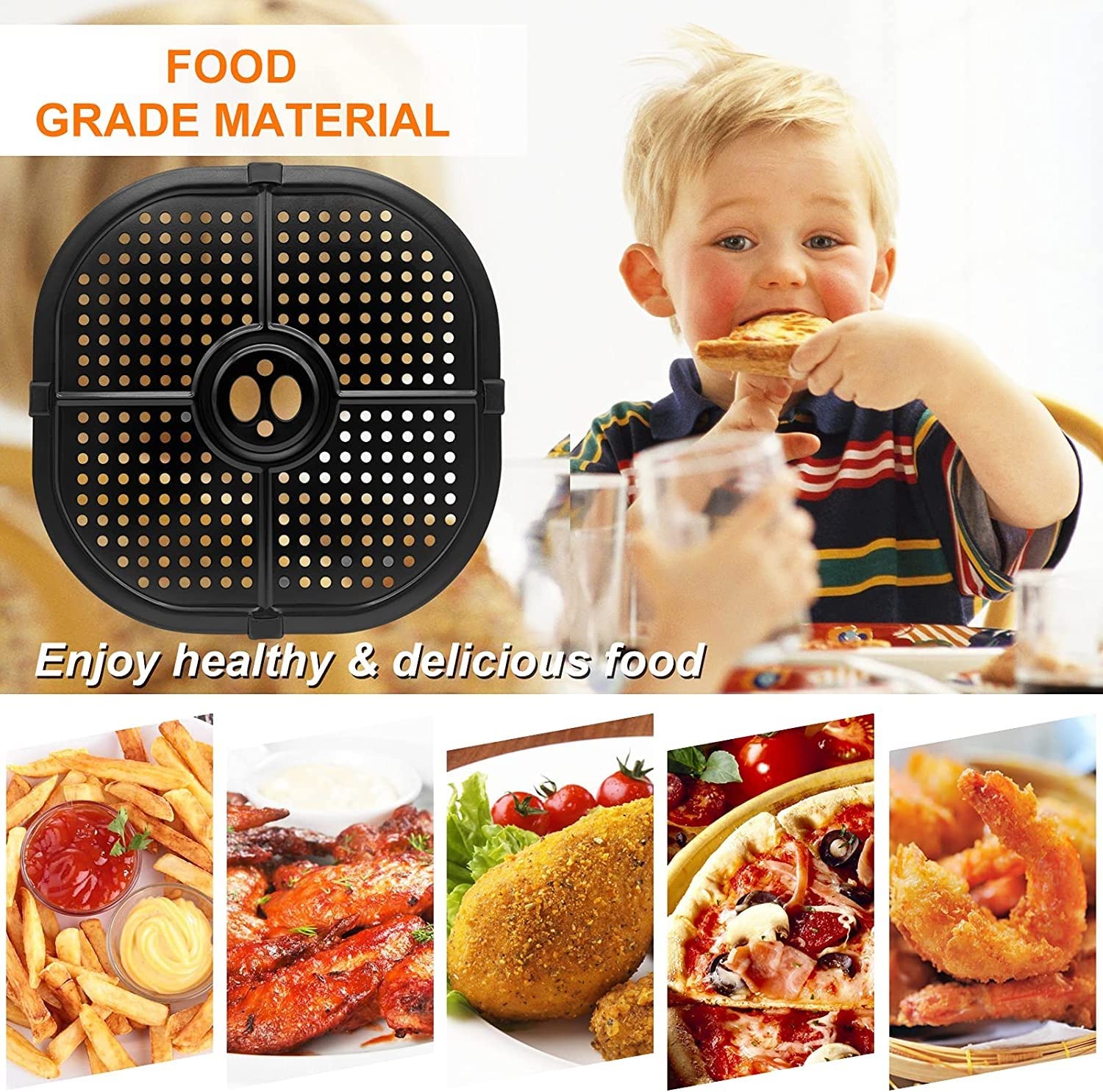 Premium 9.09IN Square Air Fryer Grill Crisper Plate for COSORI 5QT Air Fryers - Non-Stick Replacement Tray & Accessories Rack, Dishwasher Safe - Perfect for Healthy Cooking, Crispy Snacks & Family Meals
