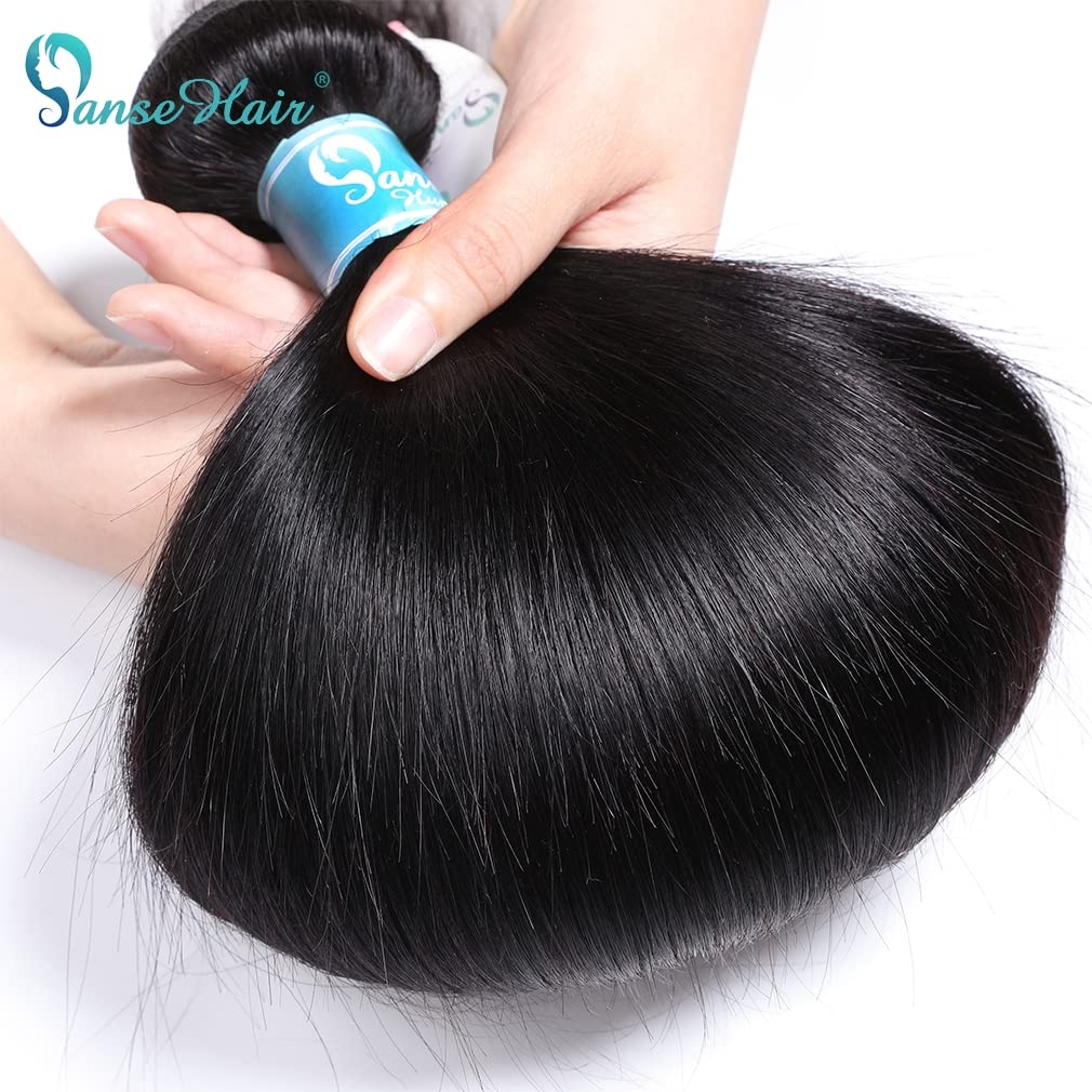 100% Unprocessed Peruvian Straight Human Hair Weave Bundles with 5x5 Lace Closure (10A Grade) - 3 Bundles + Free 20