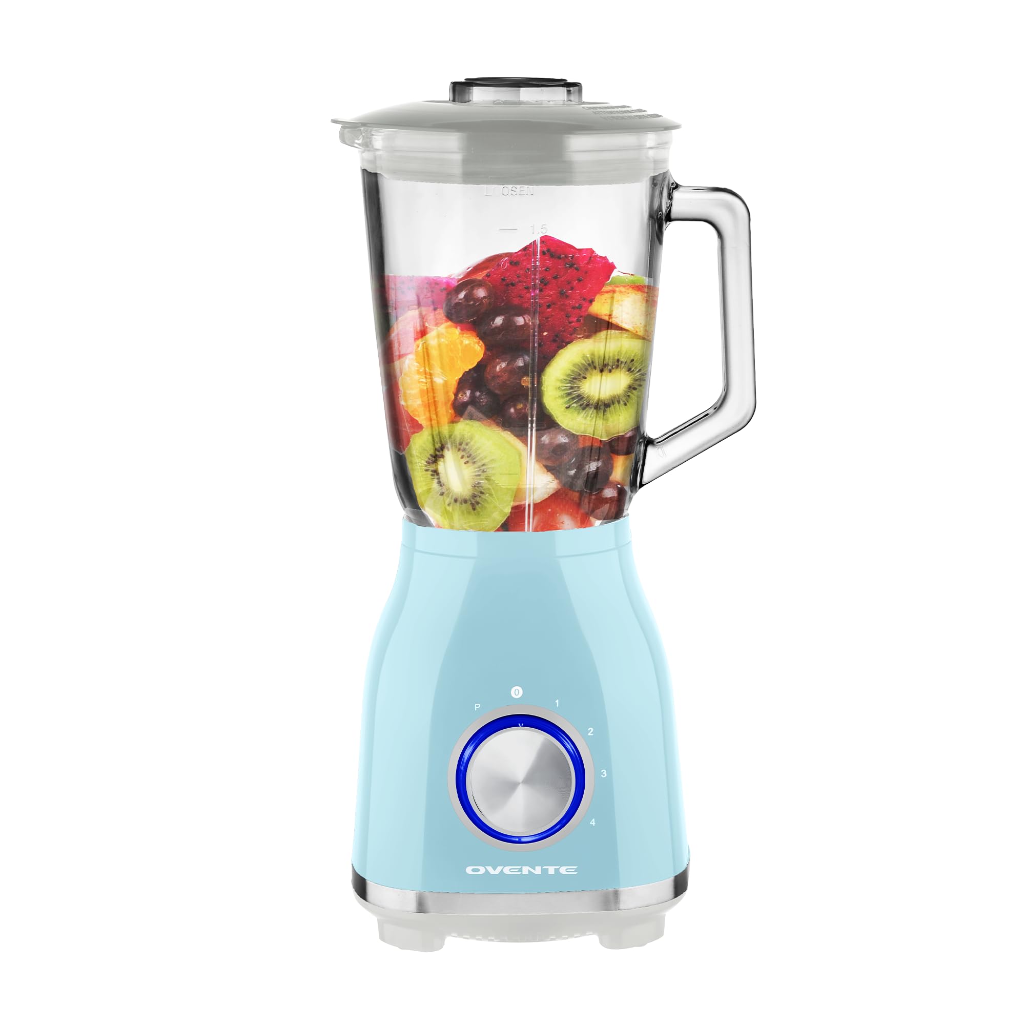 OVENTE 550W Countertop Blender for Shakes, Smoothies & Frozen Drinks - 50oz Glass Jar, 4-Speed Settings, Stainless Steel 6 Blades - Perfect for Fruit Puree, Protein Shakes & Healthy Smoothies at Home or Gym