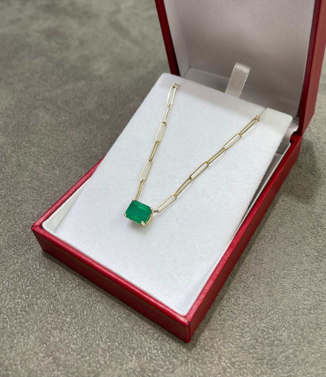 3.25 Carat East-West Emerald Paper Clip Necklace in 14K Gold - Elegant Deep Green Gemstone Jewelry for Women, Perfect for Weddings, Parties & Special Occasions