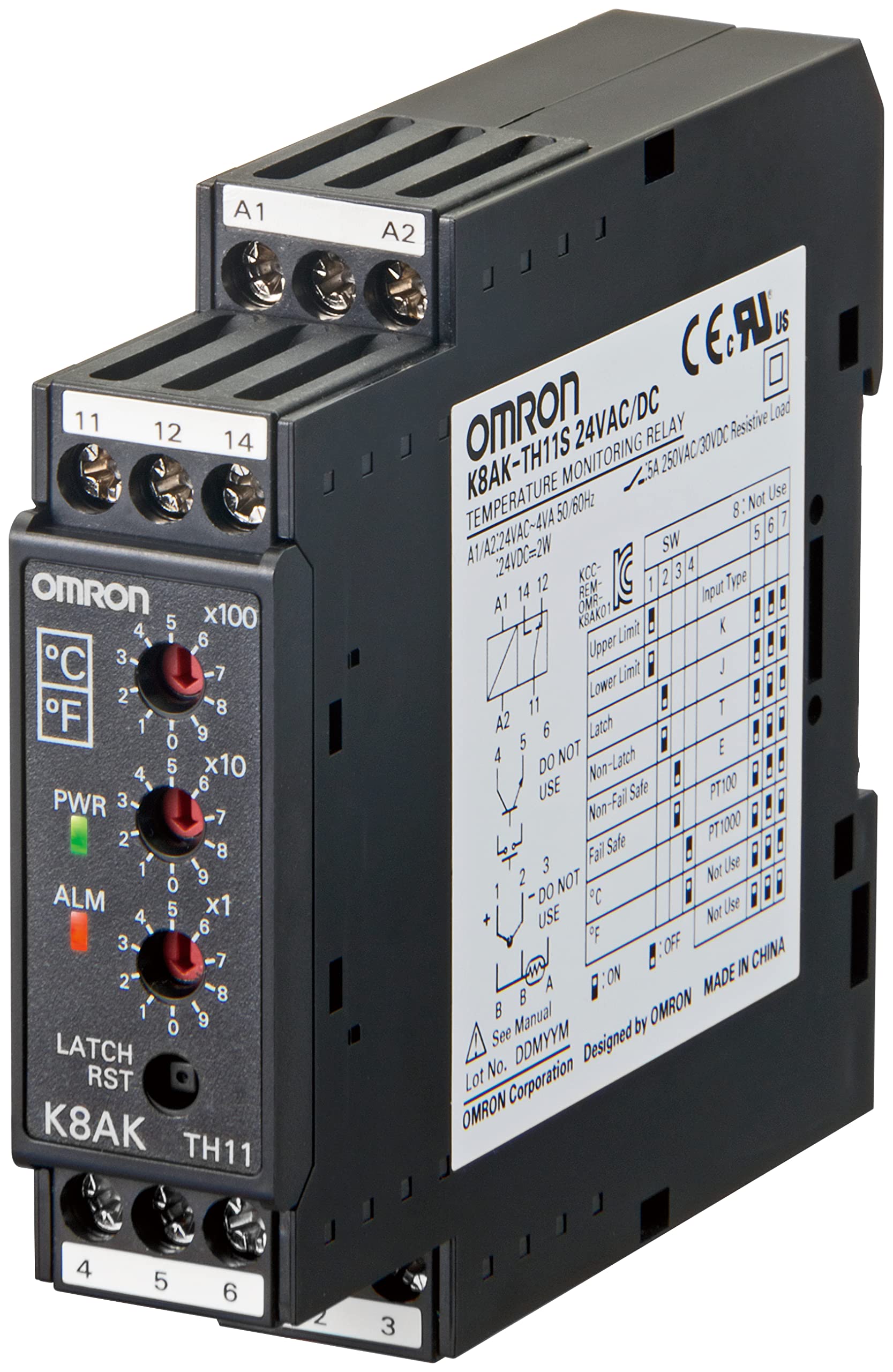 Omron K8AKTH11S24VACDC Temperature Monitoring Relay - 24V AC/DC, 120mA, 1 SPDT - Ideal for HVAC Systems, Industrial Equipment & Temperature Control Applications