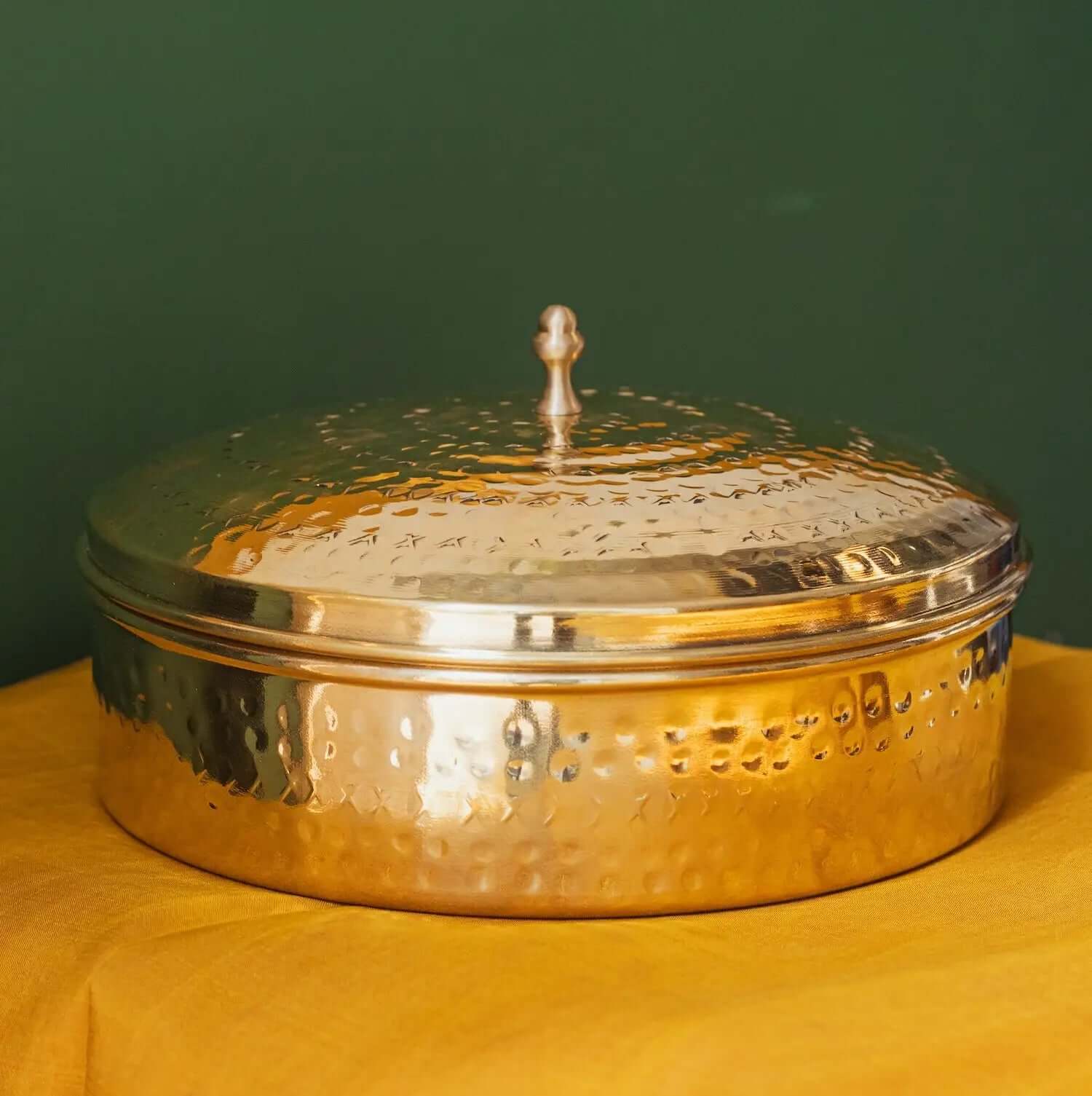 Premium Large Brass Spice Box with Tin Coating & Plate - Airtight Spice Storage Container for Kitchen, Restaurant, and Home Use