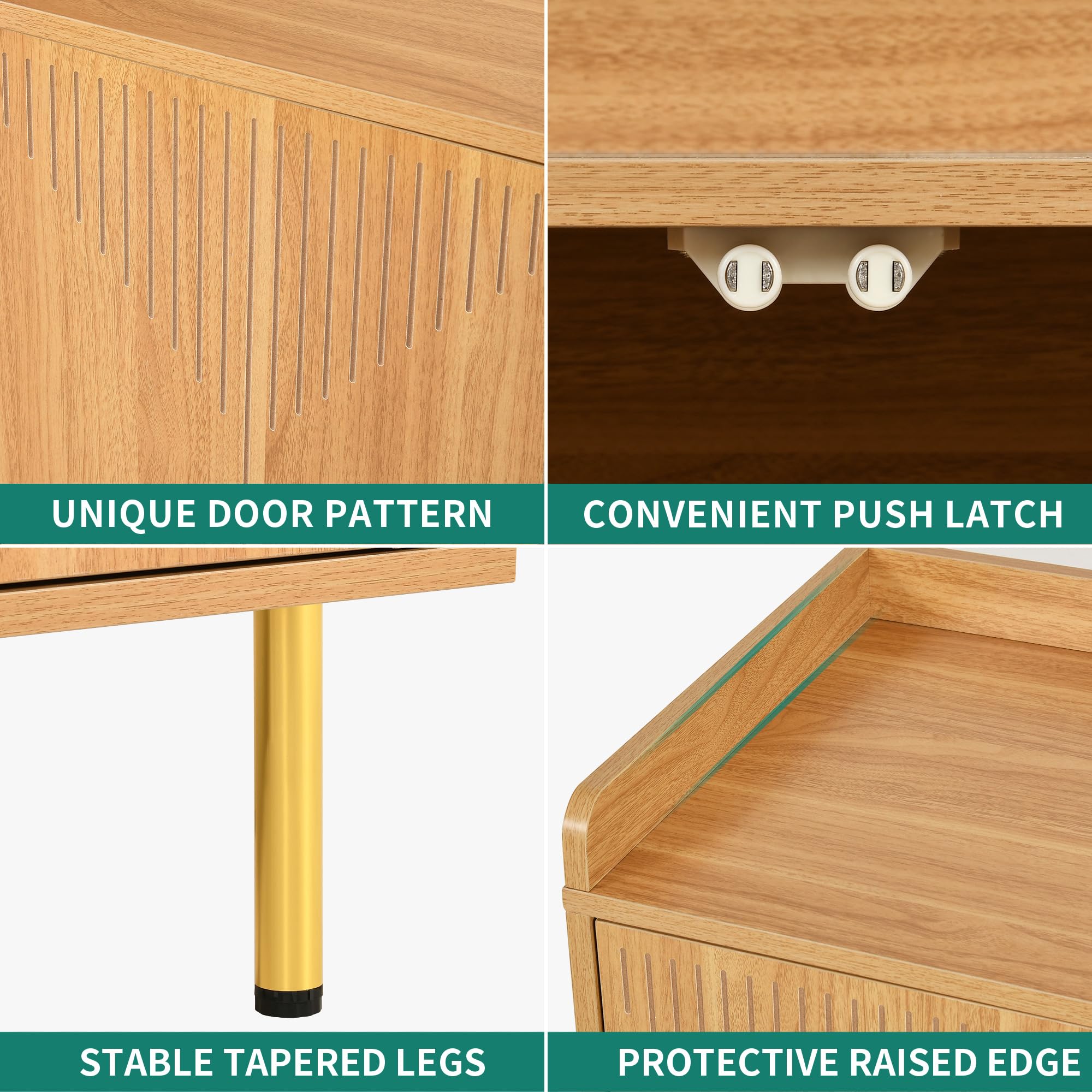 YITAHOME Modern Sideboard Buffet Cabinet - Kitchen Storage & Coffee Bar Table with Carved Doors for Living Room & Dining Room - Natural Wood Freestanding Cabinet for Home Decor & Entertaining