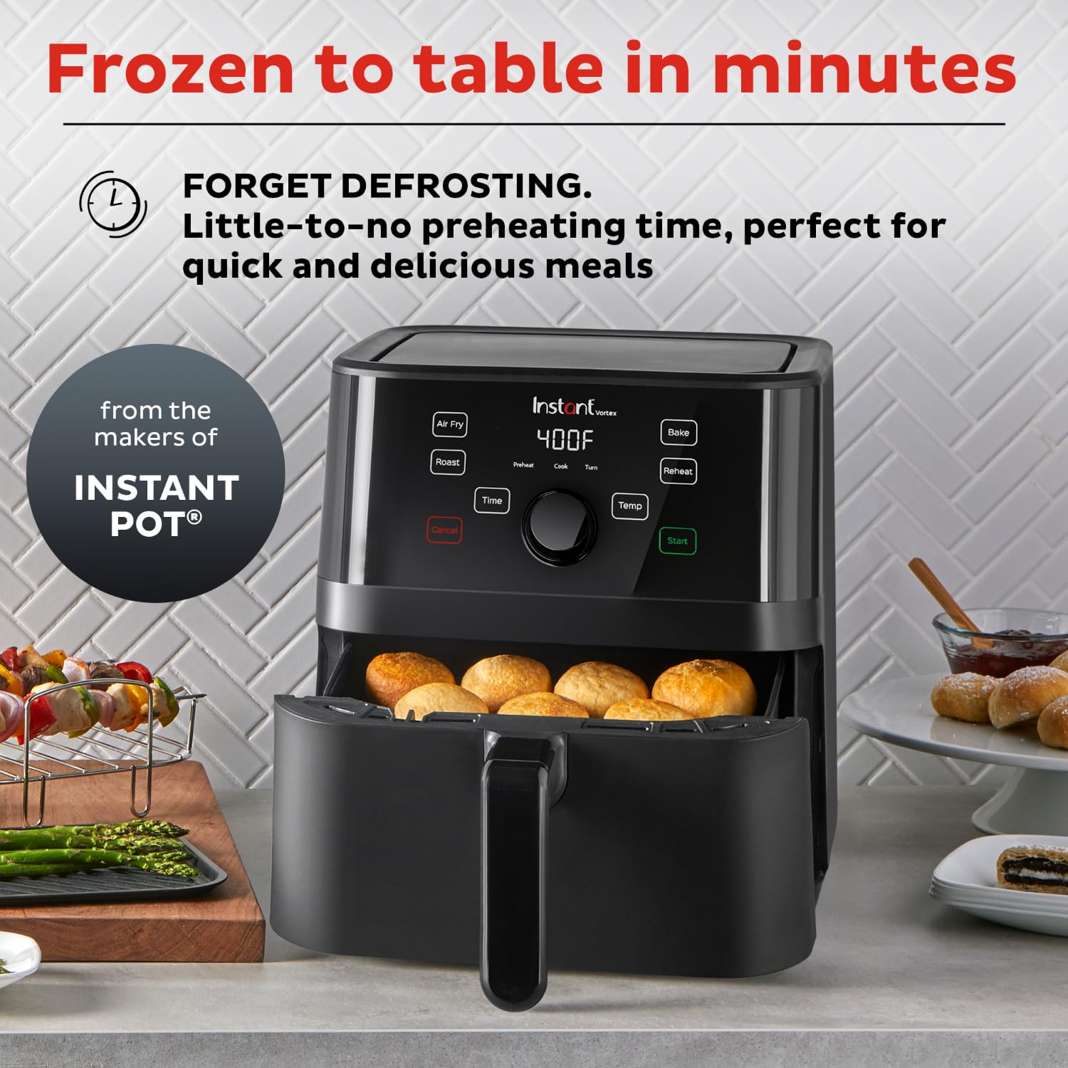 Instant Pot Vortex 5.7QT Air Fryer with 4-in-1 Functions - EvenCrisp Technology for Crisping, Roasting, Baking & Reheating | Custom Program Options & 100+ In-App Recipes | Perfect for Healthy Cooking, Quick Meals & Family Dinners | Black