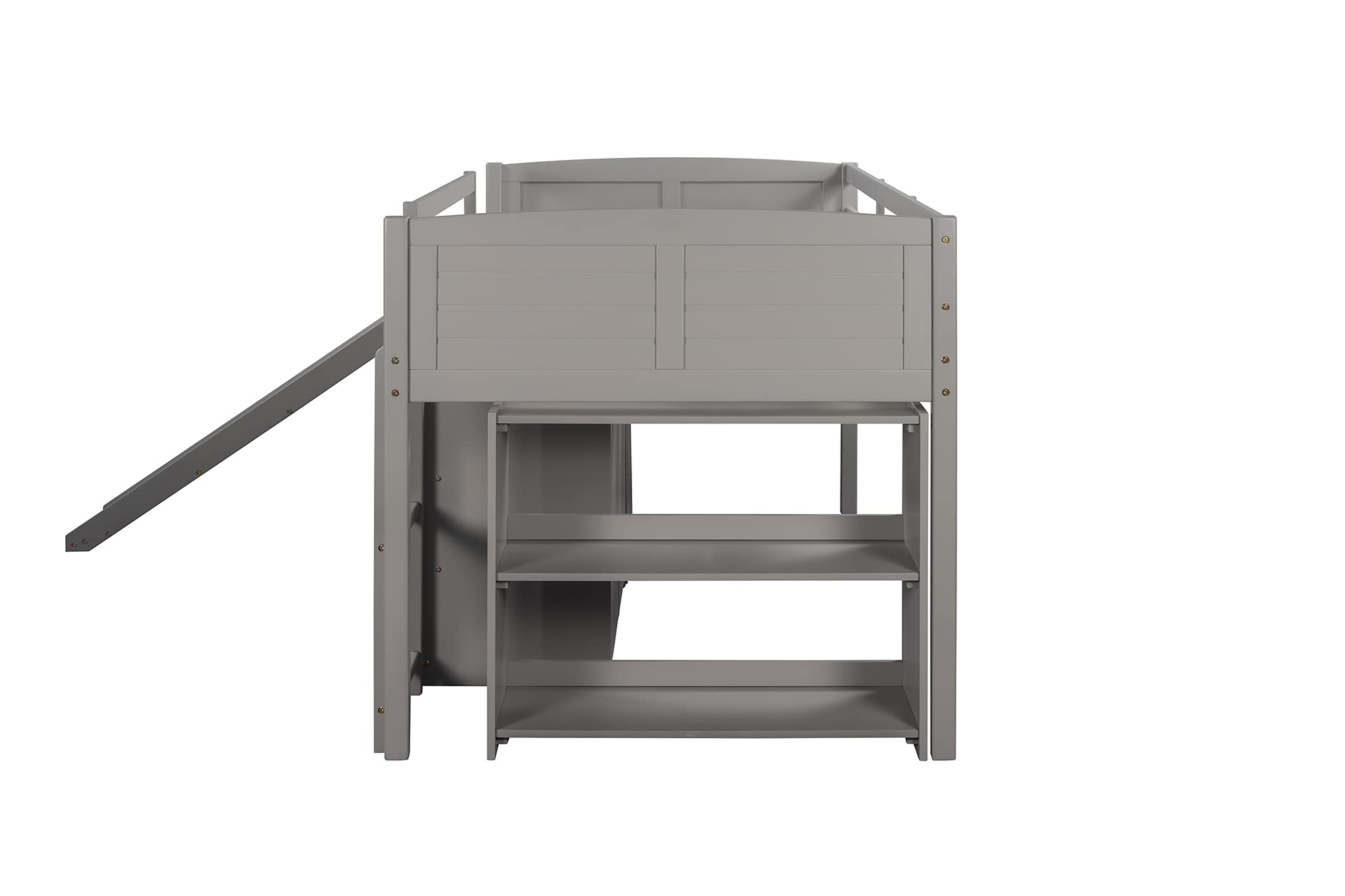 Harper & Bright Designs Twin Loft Bed with Slide - Solid Wood Low Loft Bed with Cabinet, Storage Shelves & Drawers - Twin Size Loft Bed Frame for Girls & Boys (Grey) - Perfect for Small Kids' Rooms, Playrooms & Space-Saving Bedroom Solutions