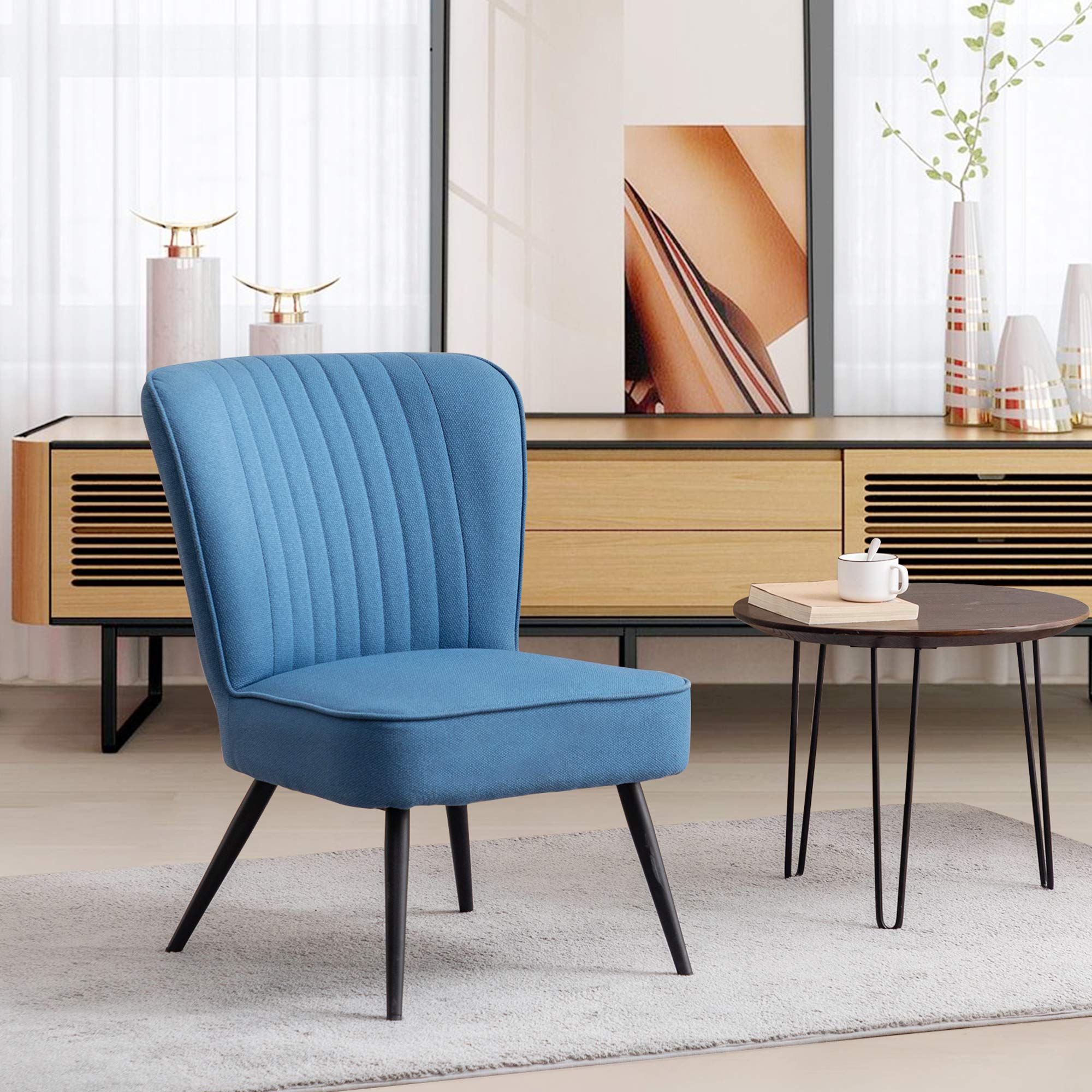 Modern Blue Accent Chair Set of 2 - Upholstered Armless Slipper Chairs for Living Room, Bedroom & Reception - Comfy Wingback Club Chairs for Guest Seating & Lounge Areas - Perfect for Home Decor, Apartments and Office Waiting Rooms