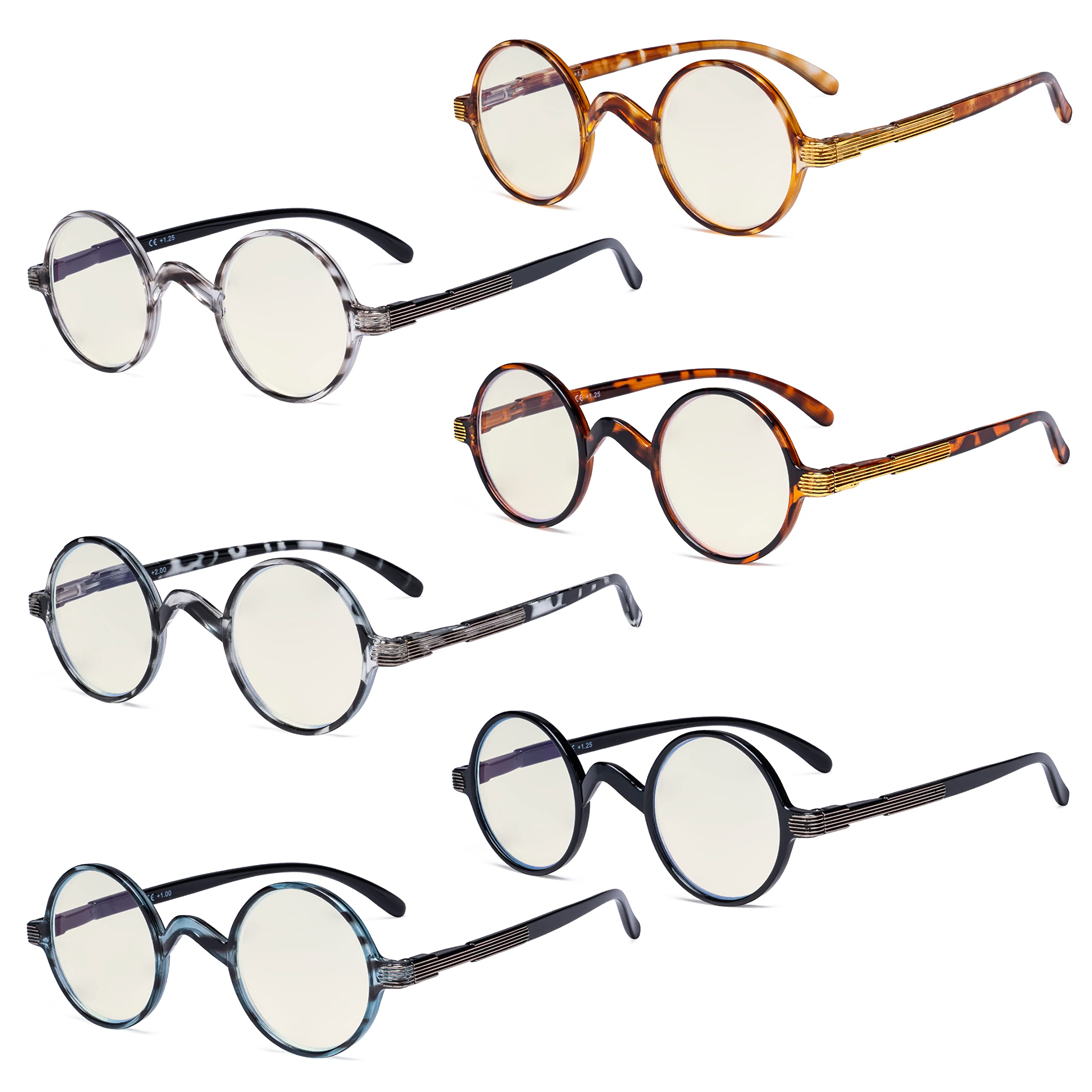 Eyekepper 6 Pack Blue Light Blocking Glasses - Vintage Round Computer Glasses +3.50 for Men & Women - Reduce Eye Strain for Gaming, Reading & Office Work
