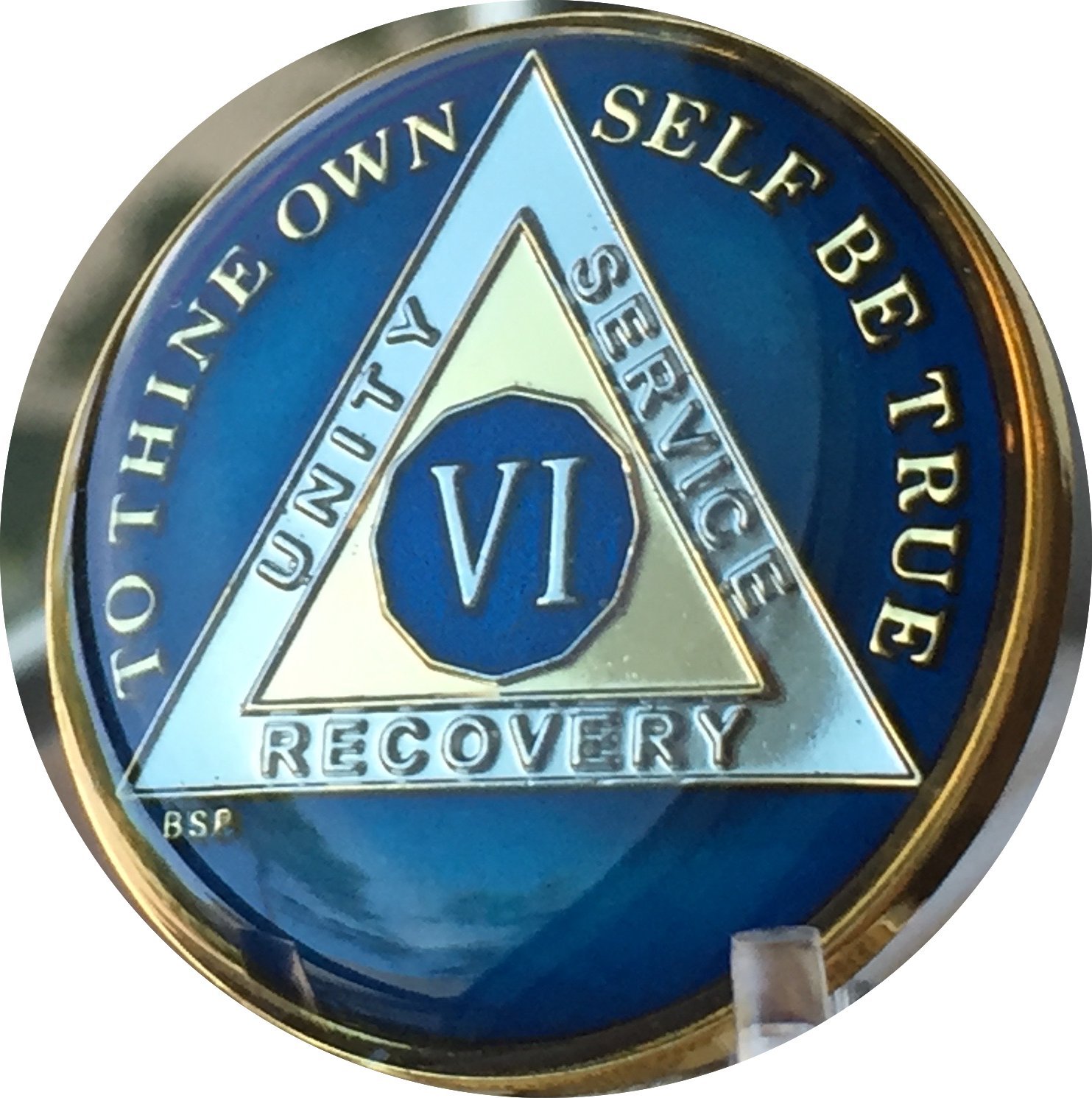 6 Year Midnight Blue AA Medallion Chip Tri Plate Gold & Nickel Plated Serenity Prayer - Perfect for Recovery Gifts, Sobriety Tokens & 12-Step Program Support