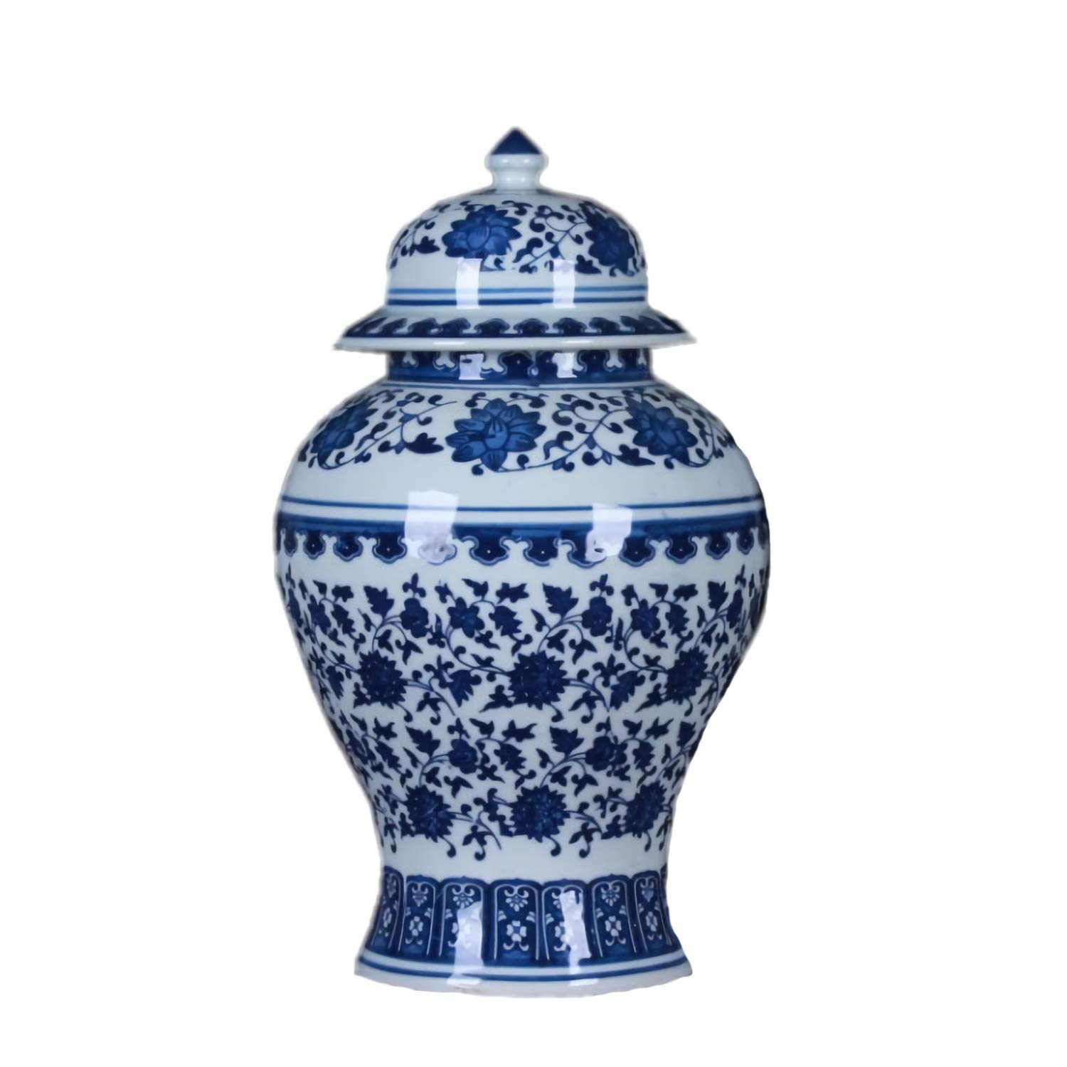 Blue and White Porcelain Vase - Large Ming Style Floral Ginger Jar for Home Decor, Antique Artwork from Jingdezhen (H42cm) - Perfect for Living Room, Dining Table, and Wedding Centerpiece Decorations