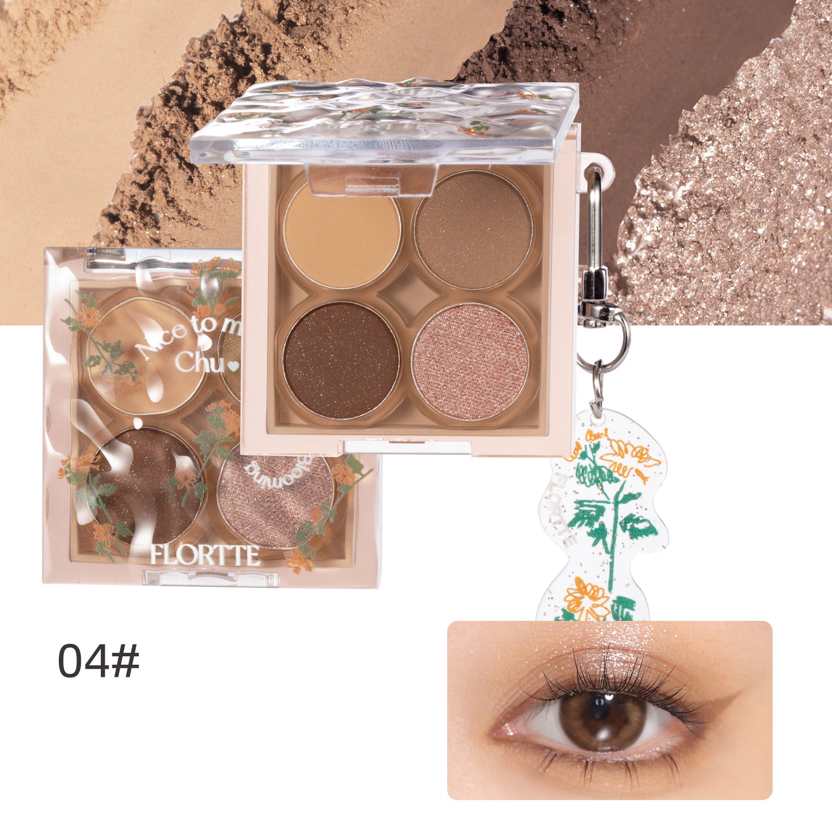 FLORTTE First Kiss Ripple Quad Eyeshadow Palette - 4 Matte & Shimmer Shades, Long-Lasting Pigmented Eye Makeup - Perfect for Date Night, Party & Everyday Wear