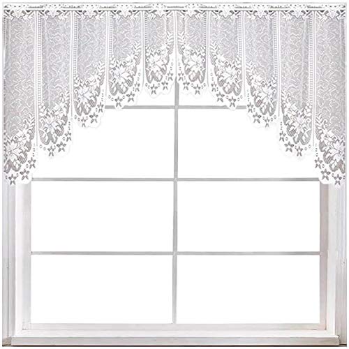 WUBODTI White Lace Swag Valance Curtains 63x24 Inch - Sheer Floral Embroidery Kitchen Window Valances, Hollow Knit Drapes for Bathroom, Cafe & Living Room - Perfect for Small Windows & Home Decor