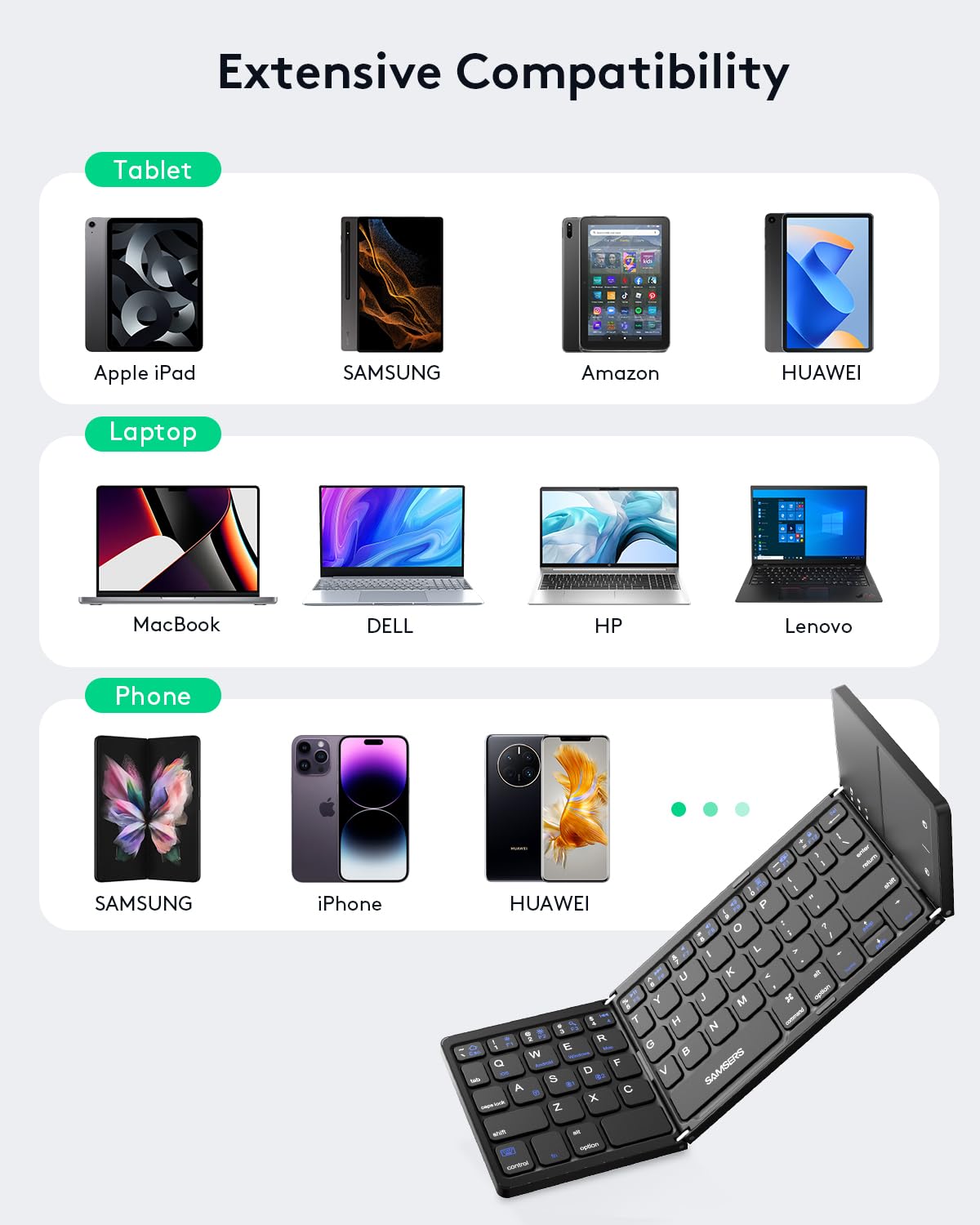 Samsers Foldable Bluetooth Keyboard with Touchpad - Rechargeable Dual-Mode Wireless Keyboard (2.4G+BTx2) for Android, Windows, iOS, Mac OS - Portable Travel Keyboard with Phone Holder - Perfect for Business Trips, Remote Work & Mobile Office - Black