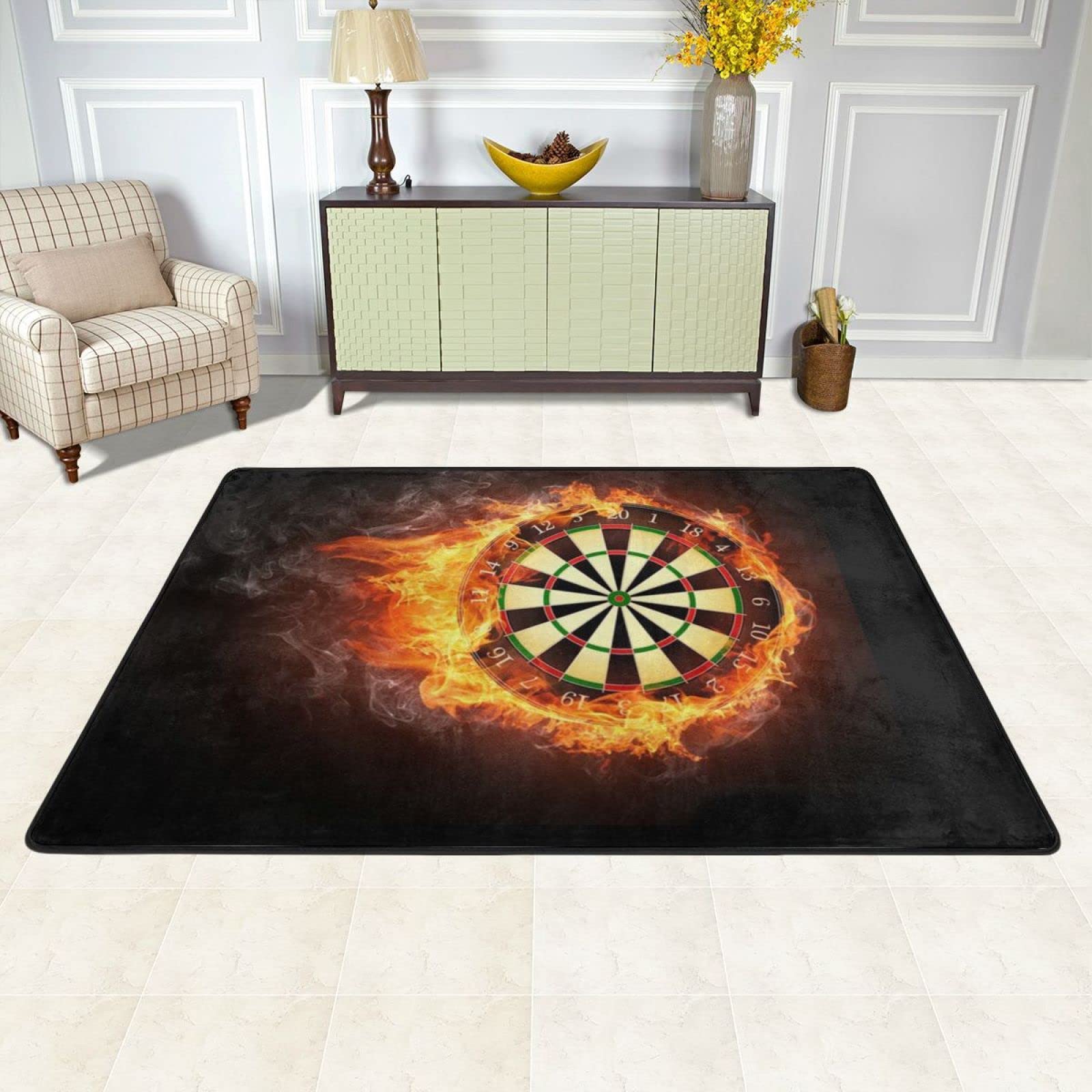 Abstract Personality Living Room Rug - Fire & Target Board Design Indoor Carpet, Clear Print Pattern, Washable & Portable, Perfect for Living Room, Bedroom, Office (6x8ft) - Ideal for Home Decor, Cozy Spaces & Modern Interiors