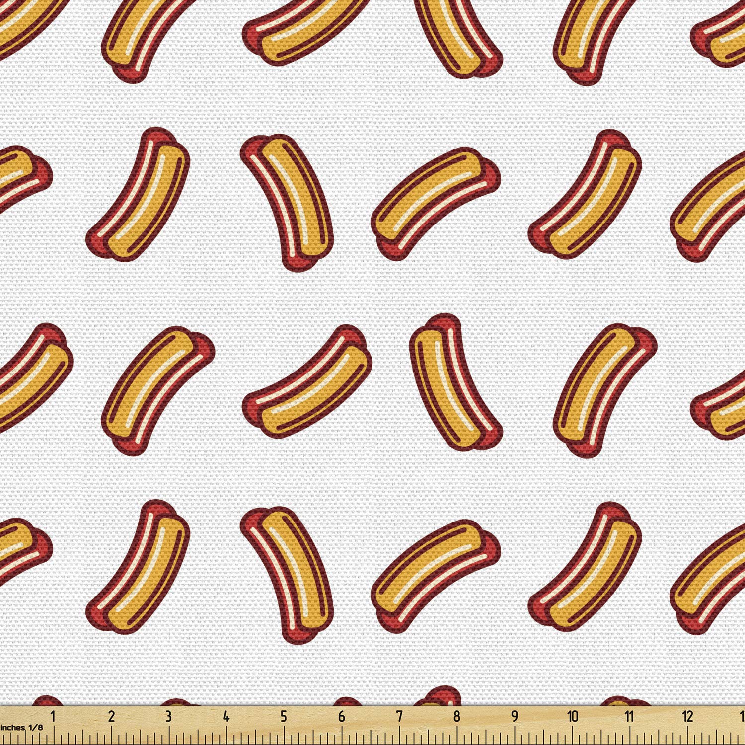 Ambesonne Hot Dog Print Fabric by The Yard - Decorative Cotton Material for Upholstery, Curtains & DIY Crafts - 10 Yards Orange Burgundy - Perfect for Kitchen Decor, Table Runners & Throw Pillows