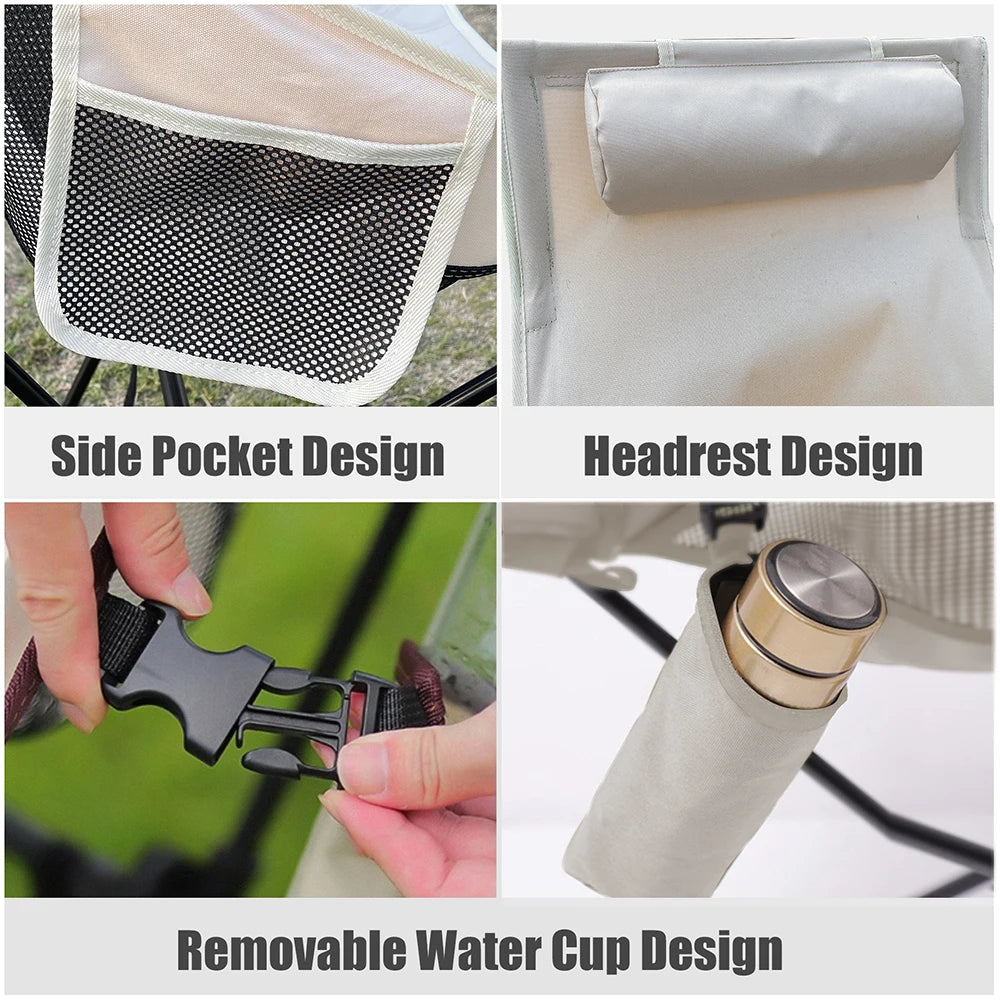 Portable Folding Camping Chair with Headrest - Lightweight Heavy Duty Aluminum Alloy Outdoor Chair for Hiking, Beach, Picnic & Backyard Relaxation