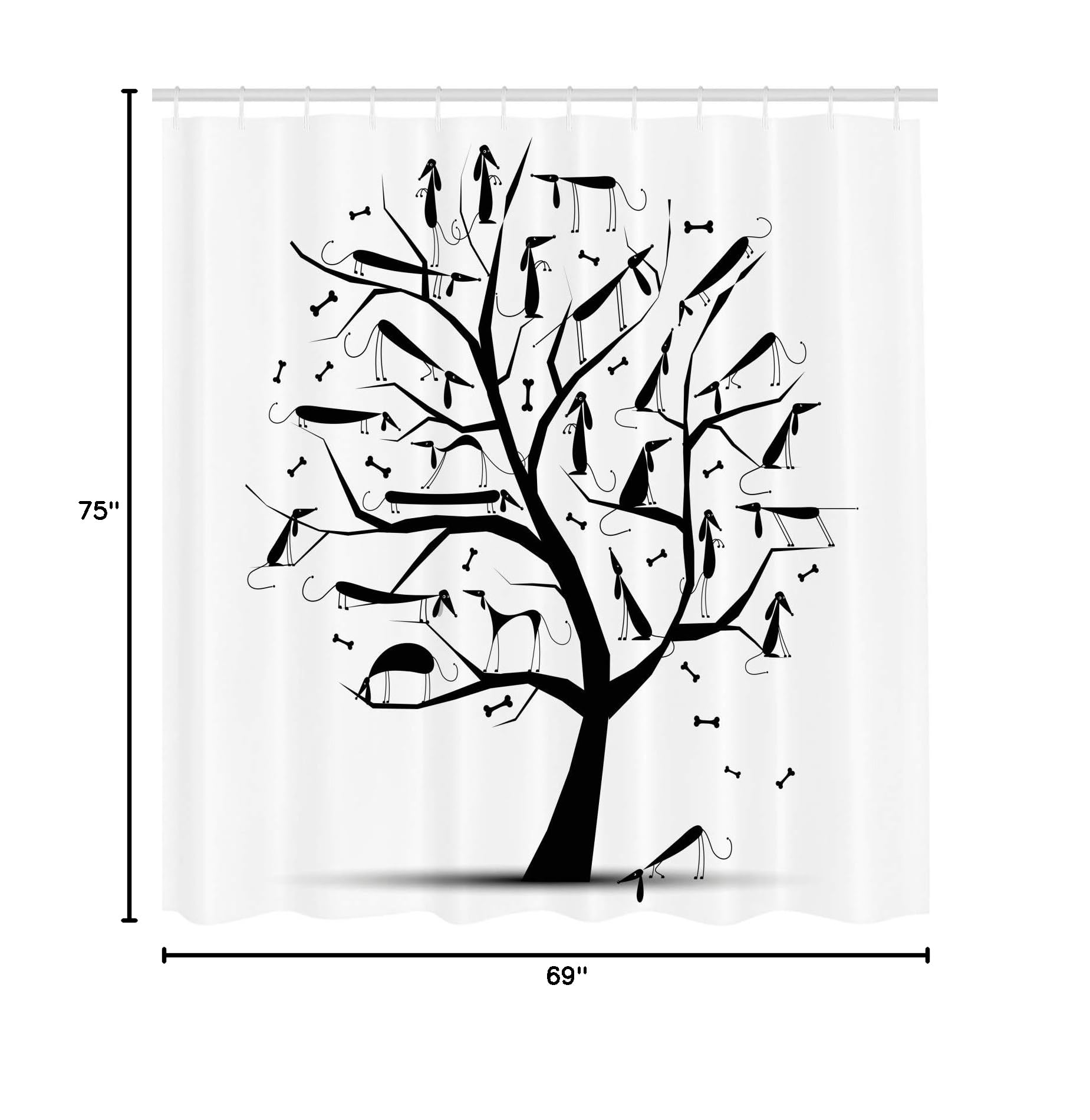Ambesonne Abstract Shower Curtain - Monochrome Autumn Tree with Dachshund Silhouettes, 69x75 Inch White & Black Bathroom Decor Set with Hooks | Perfect for Dog Lovers' Bathrooms, Modern Home Decor, and Seasonal Theme Decorations