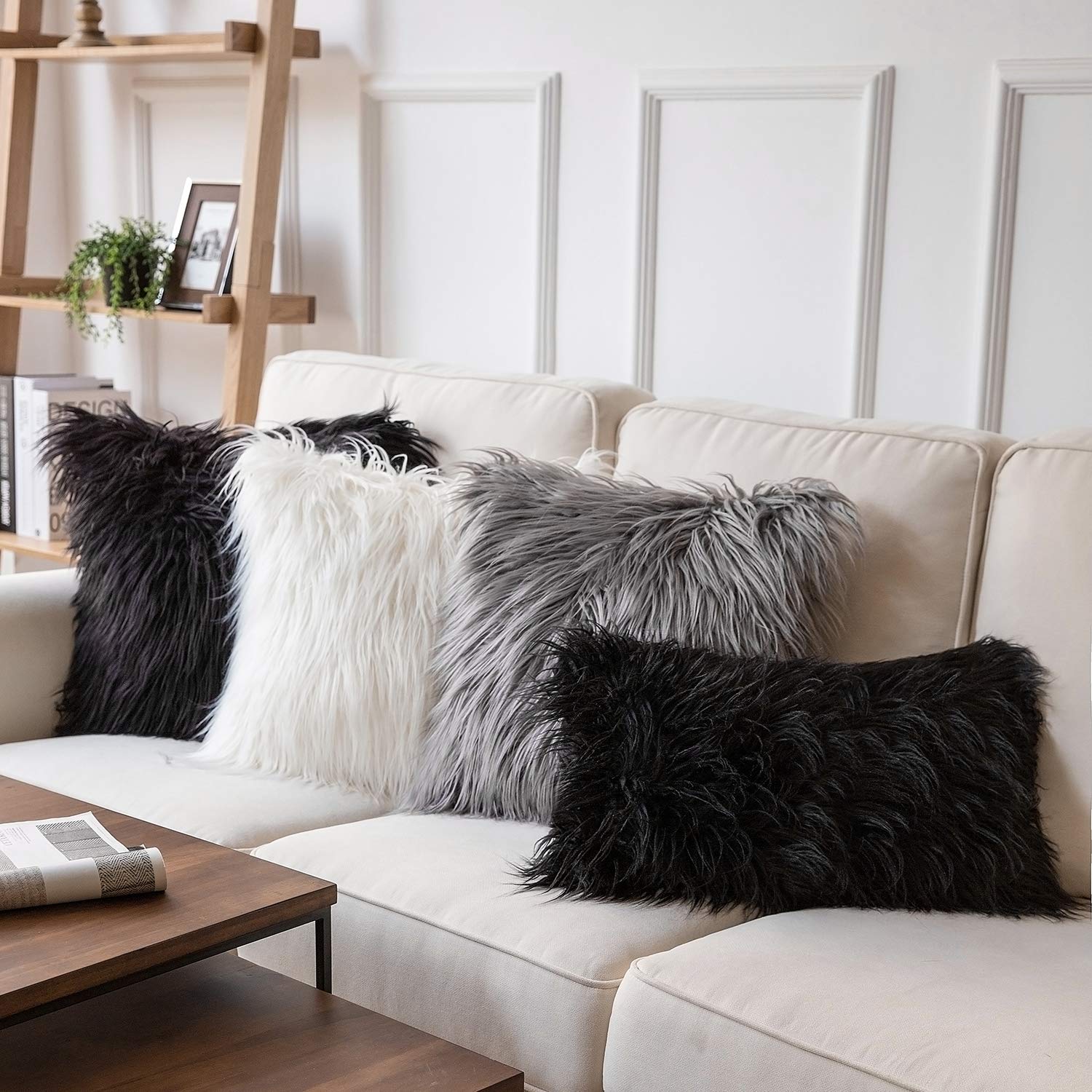 Luxury Faux Fur Pillow Cover 18x18 Inches - Soft Fluffy Mongolian Throw Pillow Case for Bedroom, Couch & Living Room Decor - Black Fuzzy Cushion Cover for Cozy Home & Gift Ideas