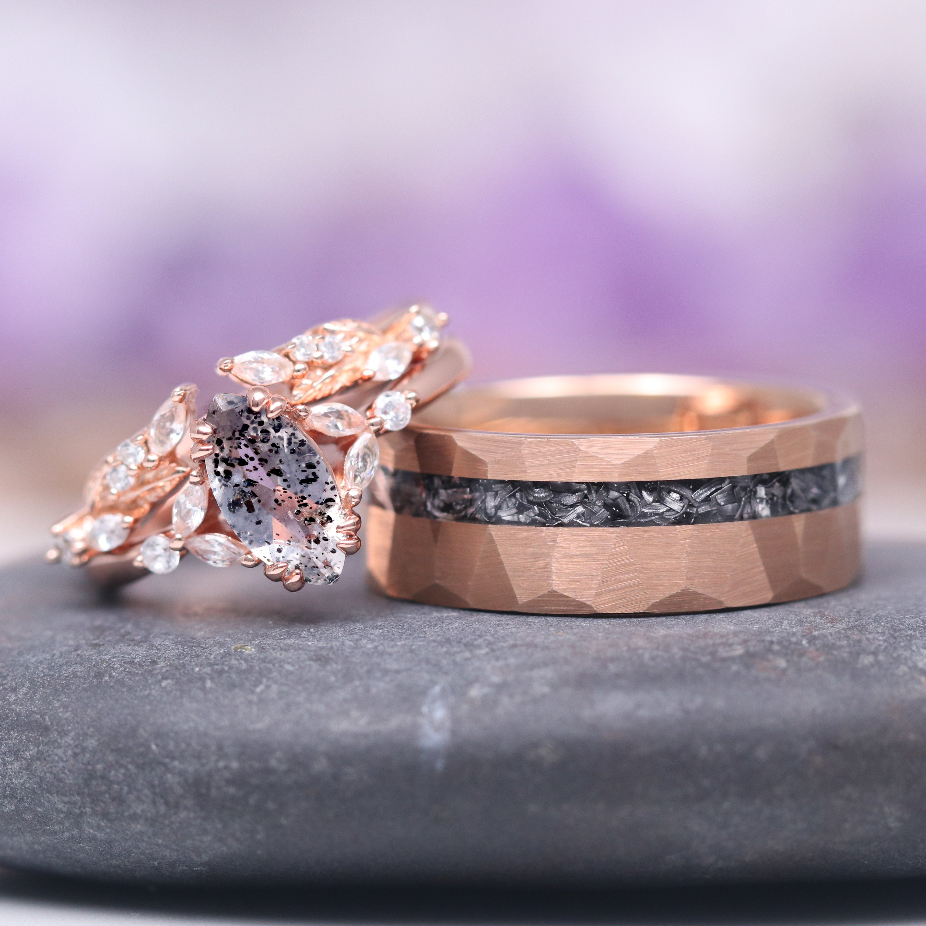 8MM Rose Gold Tungsten Wedding Band for Men - Galaxy Meteorite Hammered Design - Durable & Scratch Resistant Ring for Engagement, Anniversary & Gifts