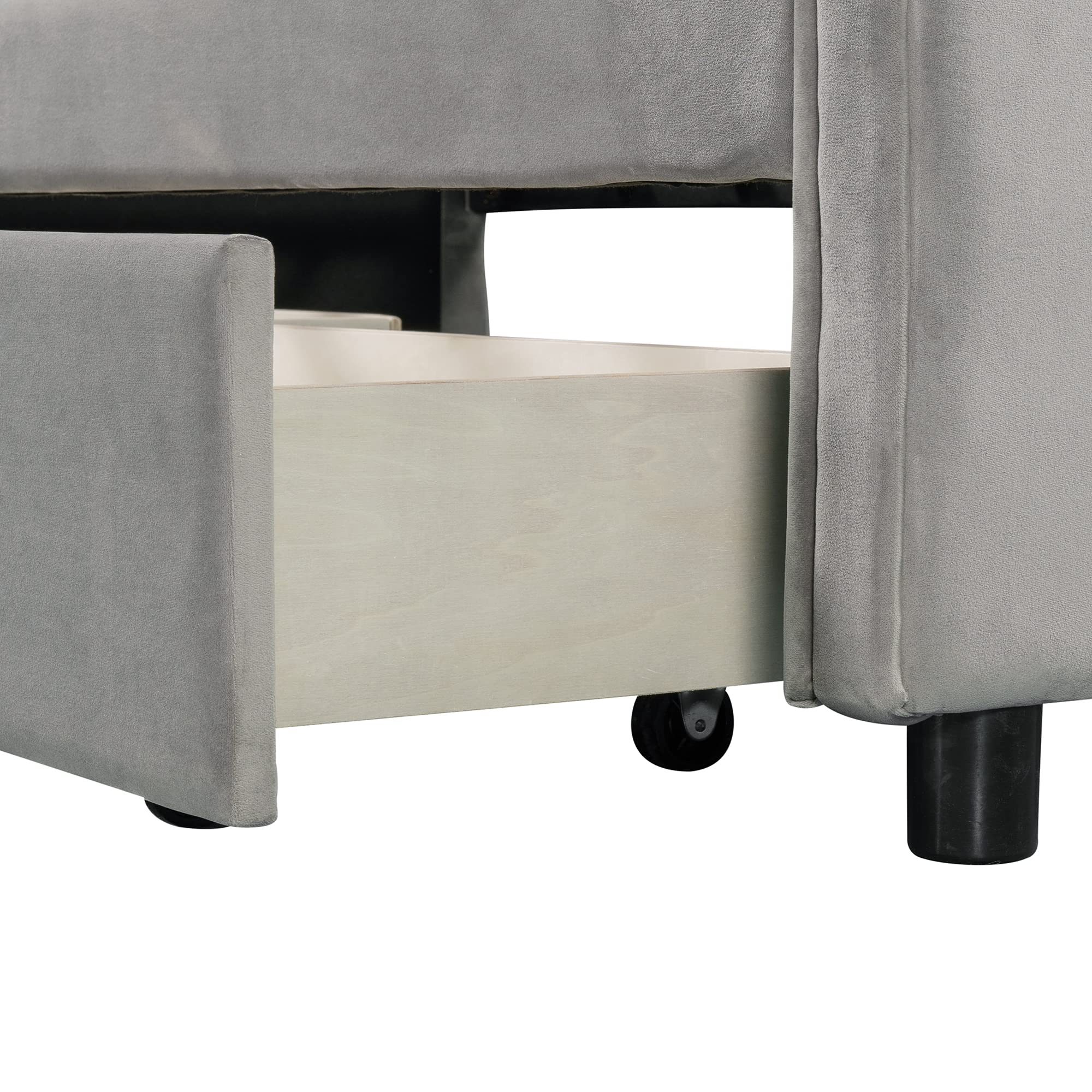 Twin Size Upholstered Daybed with Storage Drawers - Classic Style Convertible Sofa Bed with Wood Slat Support in Gray | Perfect for Guest Rooms, Small Apartments & Multi-Functional Spaces