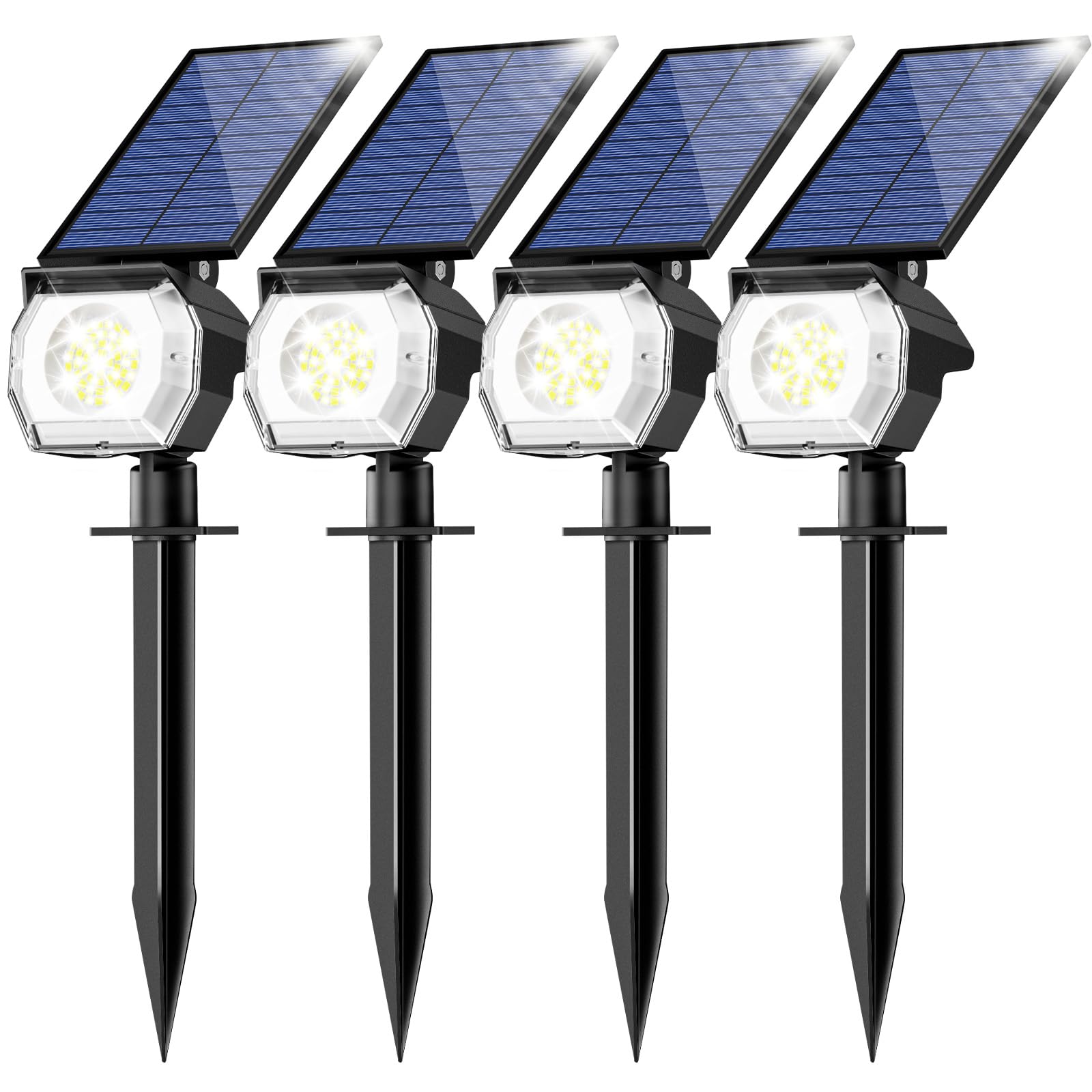 4 Pack Solar Spot Lights Outdoor Waterproof IP65 - 52 LED Landscape Lighting with 3 Modes - Cool White Solar Garden Lights for Yard, Pathway, Tree & Patio Decoration