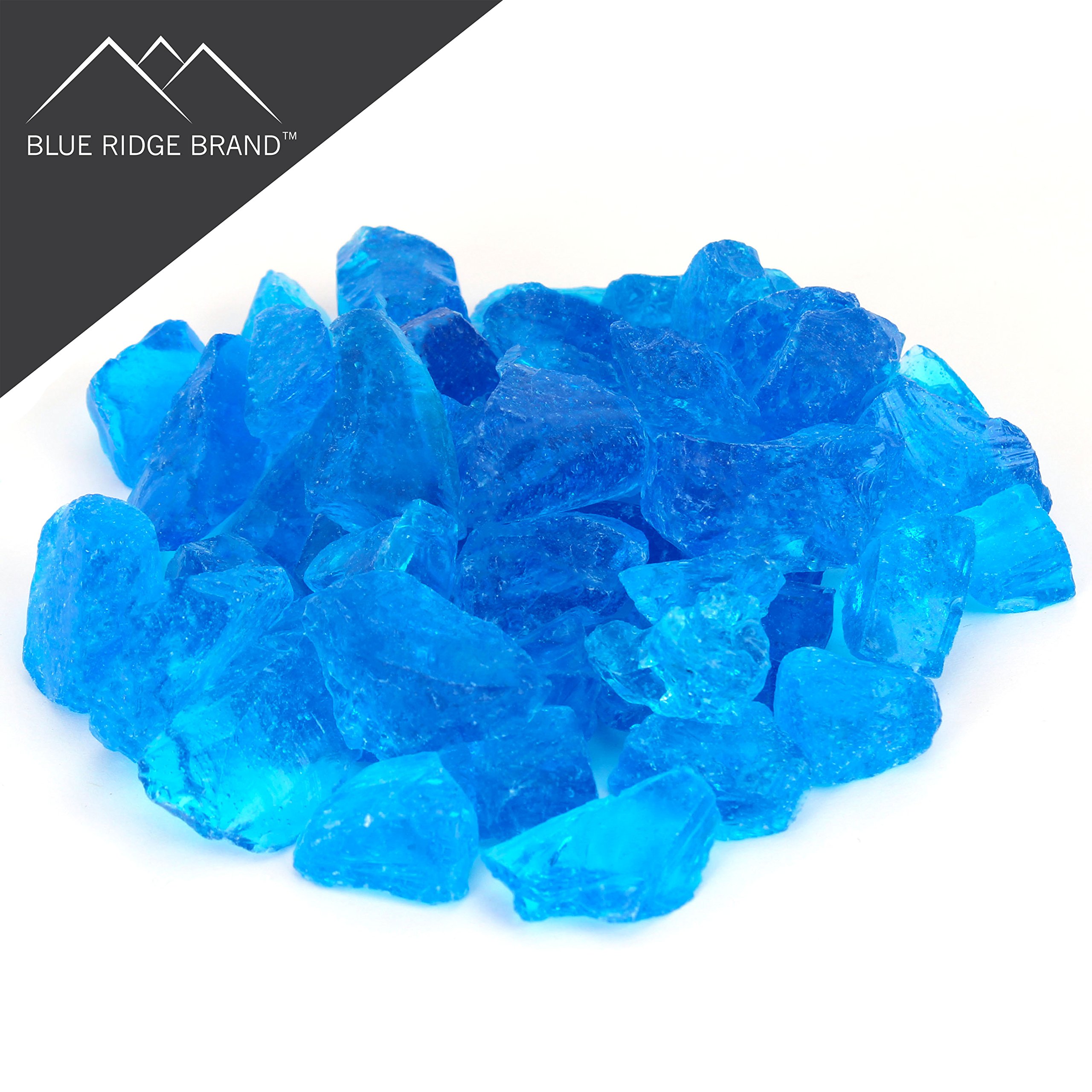 Premium Fire Pit Glass Rocks - 50LB Light Blue Reflective Fire Glass for Gas & Propane Fire Pits & Fireplaces - Heat Resistant Decorative Stones for Outdoor Patio, Backyard, Garden & Poolside Decor