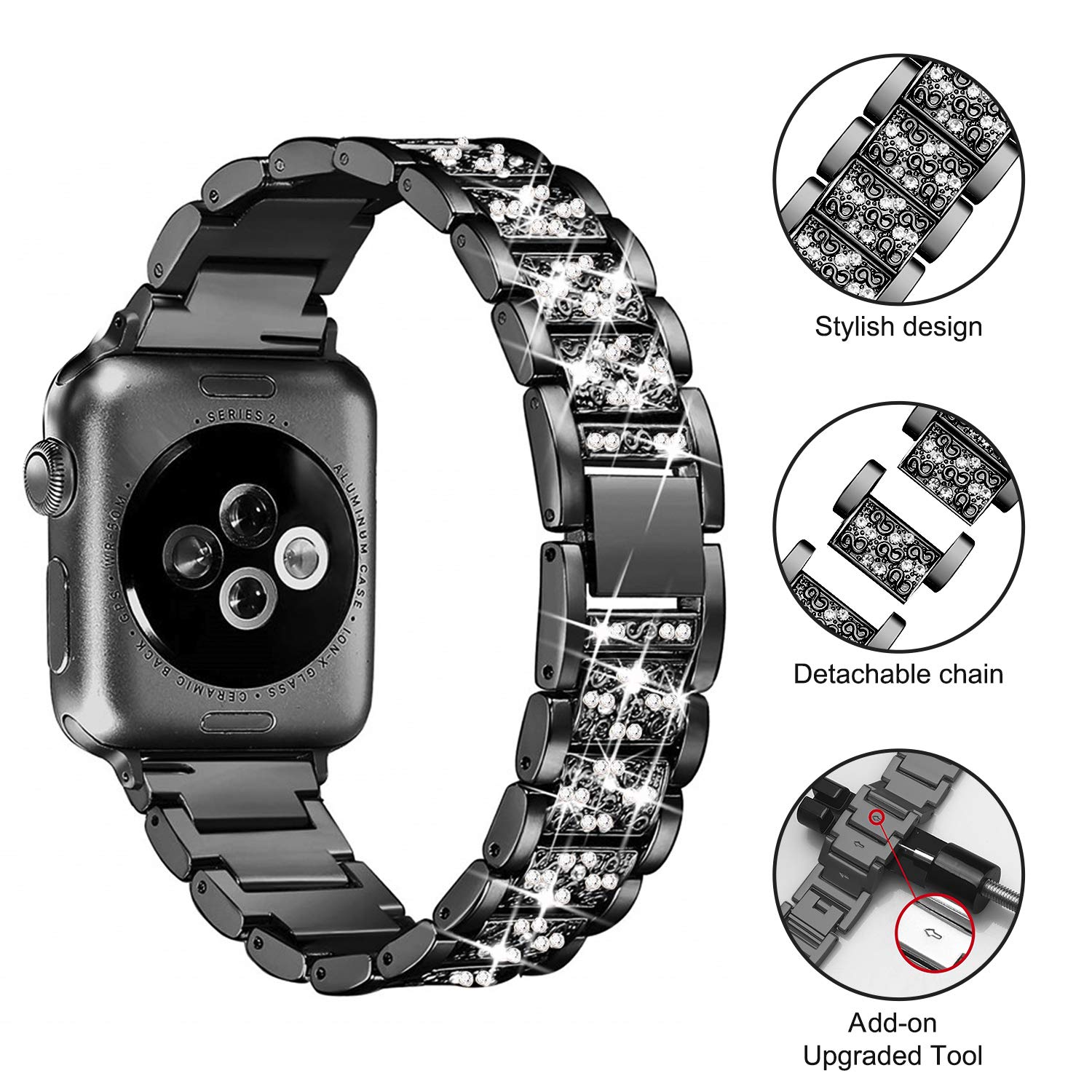Mesime Compatible Apple Watch Band with Screen Protector Case - Jewelry Replacement Bands for 38mm/40mm/41mm/42mm/44mm/45mm/46mm - 2 Pack Protective Cover for iWatch Series 10/9/8/7/6/5/4/3/2/1/SE - Perfect for Women's Fashion, Workout & Everyday Wear