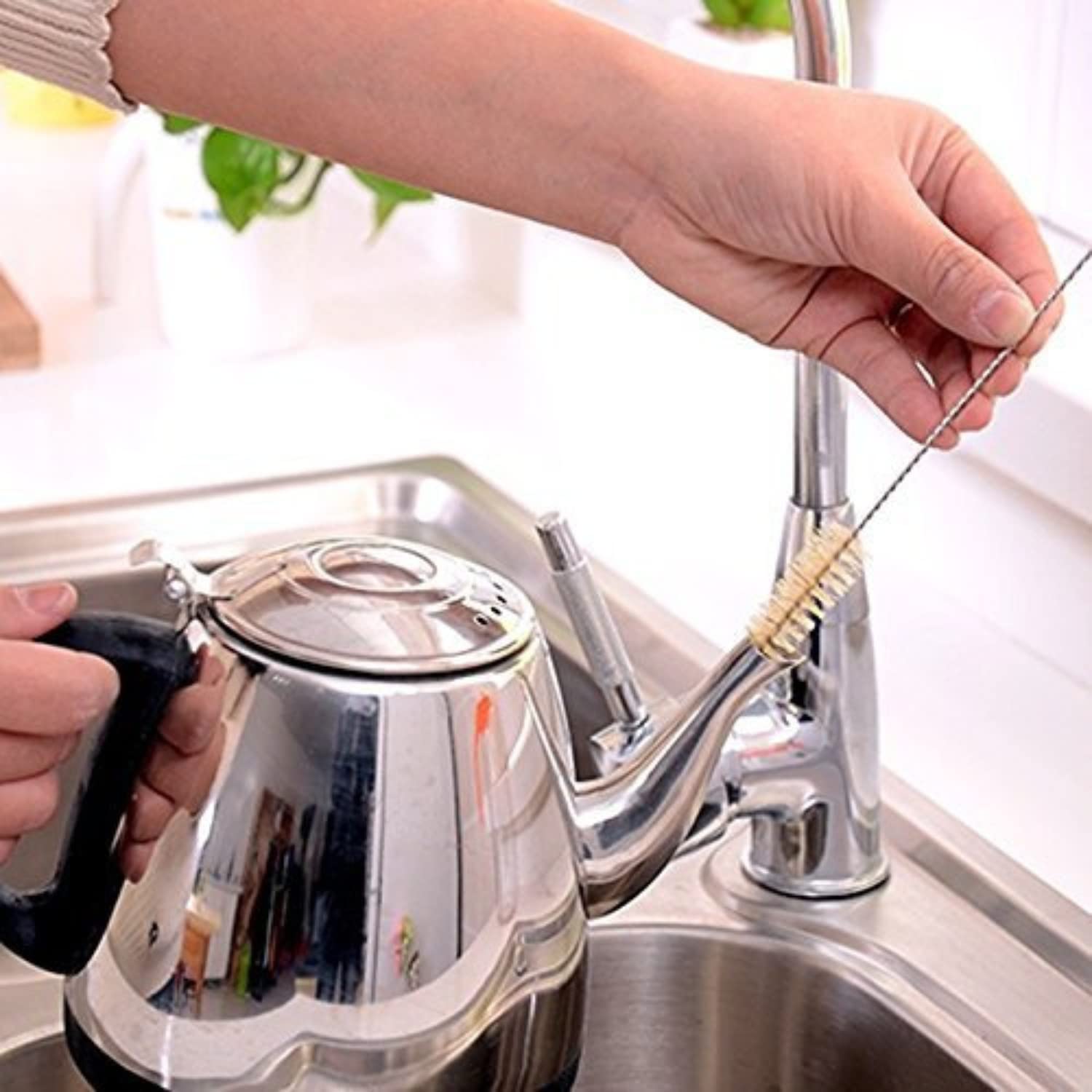 NYRWANA 360-Degree Rotating Straw Cleaning Brush with Long Handle - Stainless Steel Drinking Straw Cleaner for Reusable Cups, Tumblers, and Water Bottles - Perfect for Home, Office, and Travel Use