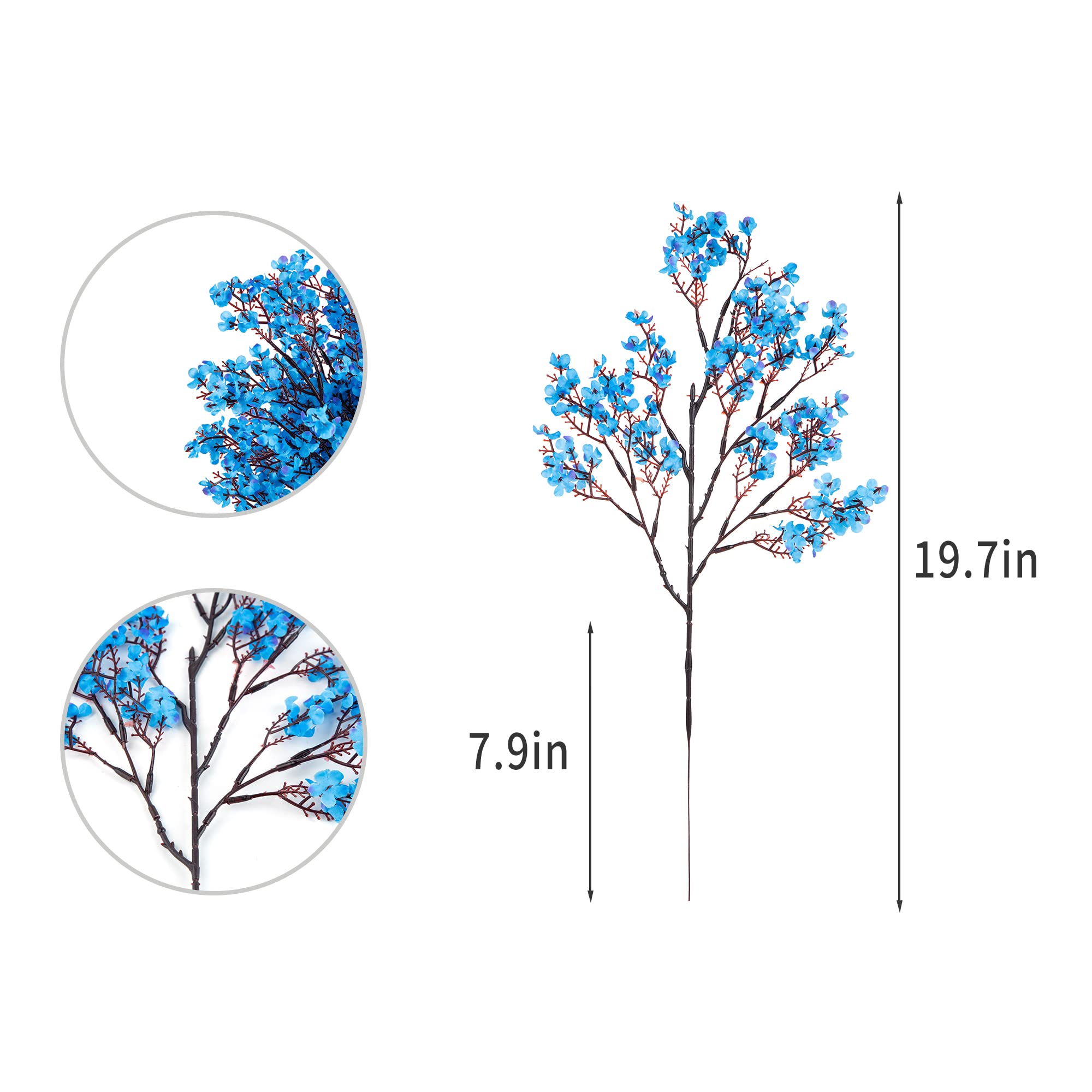 10 Pcs Baby's Breath Bulk Silk Artificial Flowers - Real Touch Bouquet for Home, Kitchen, Party Centerpieces - Blue - Perfect for Weddings, Baby Showers & DIY Decor