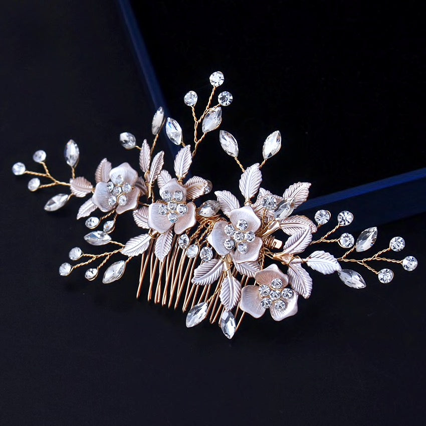 Myra Floral Bridal Hair Comb - Silver, Rose Gold & Yellow Gold Wedding Hair Accessories for Brides, Bridesmaids & Prom | Perfect for Weddings, Photoshoots & Special Occasions