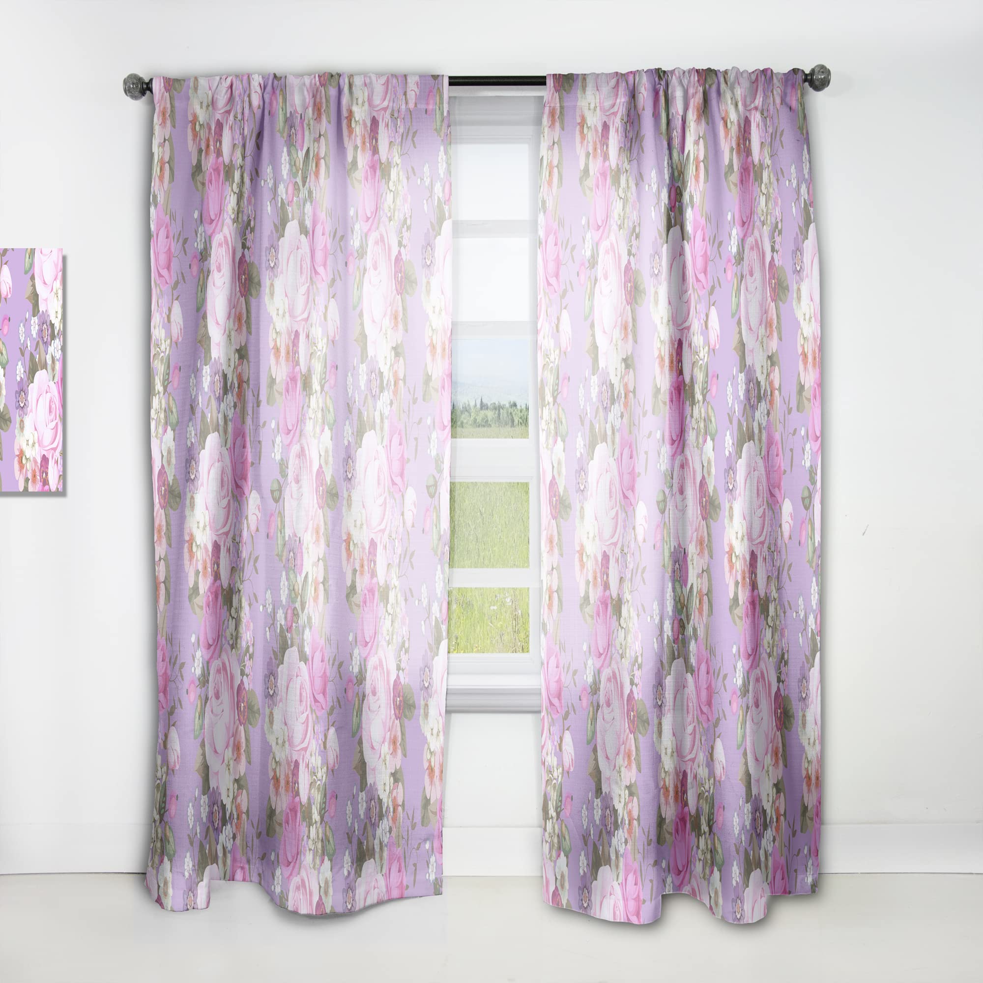 DesignQ Country Rose Pattern Thermal Insulated Curtains - Single Panel 52x84 Inches - Elegant Window Treatments for Bedroom & Living Room - Perfect for Home Decor & Temperature Control