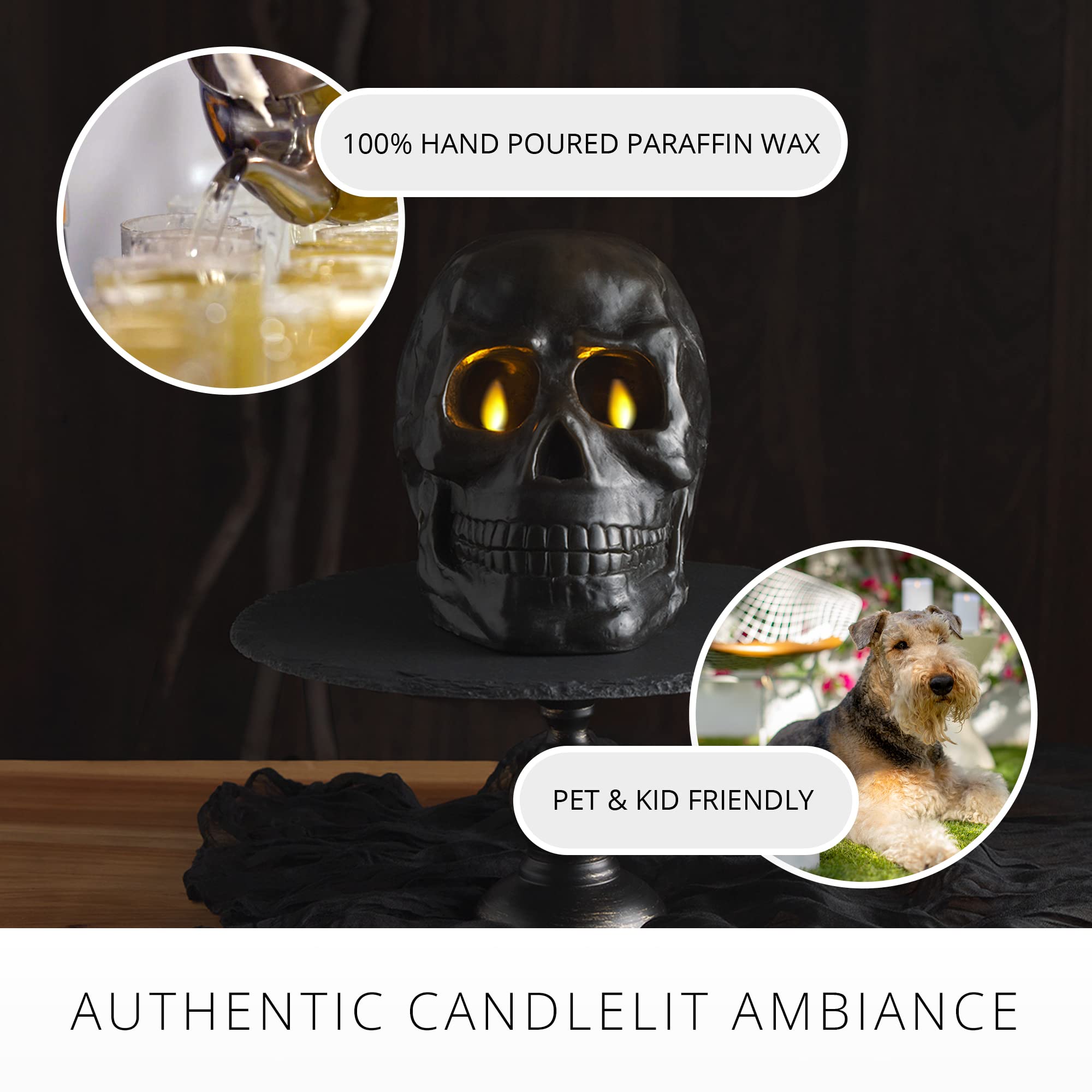 Luminara Flameless LED Candle - Realistic Moving Flame Skeleton Skull Decor (5.85