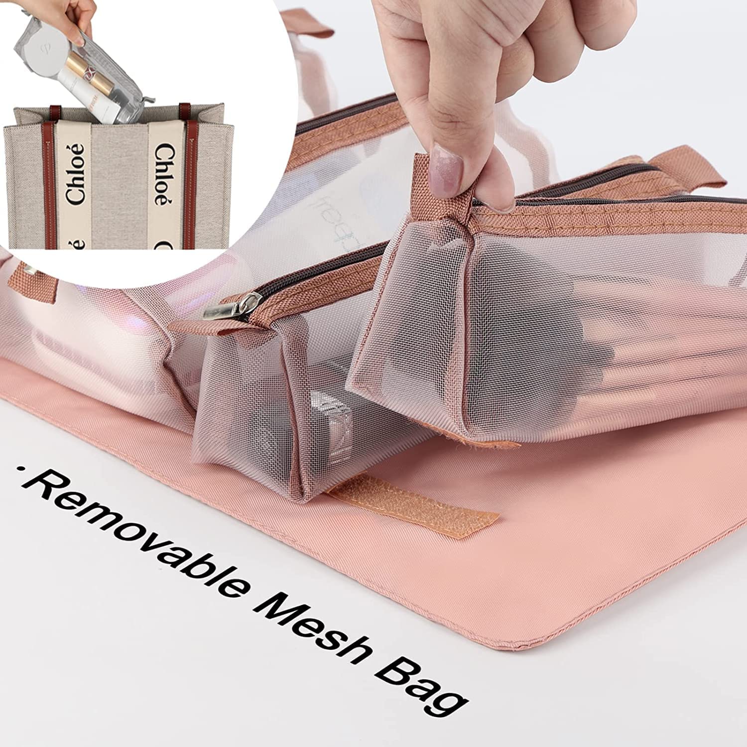 MURTISIDDH Roll Up Foldable Cosmetic Makeup Toiletry Storage Organizer Bag Kit with Removable Mesh Pouch - Rose Gold | Travel Organizer for Makeup Brushes, Skincare & Jewelry | Perfect for Vacation, Gym & Daily Use