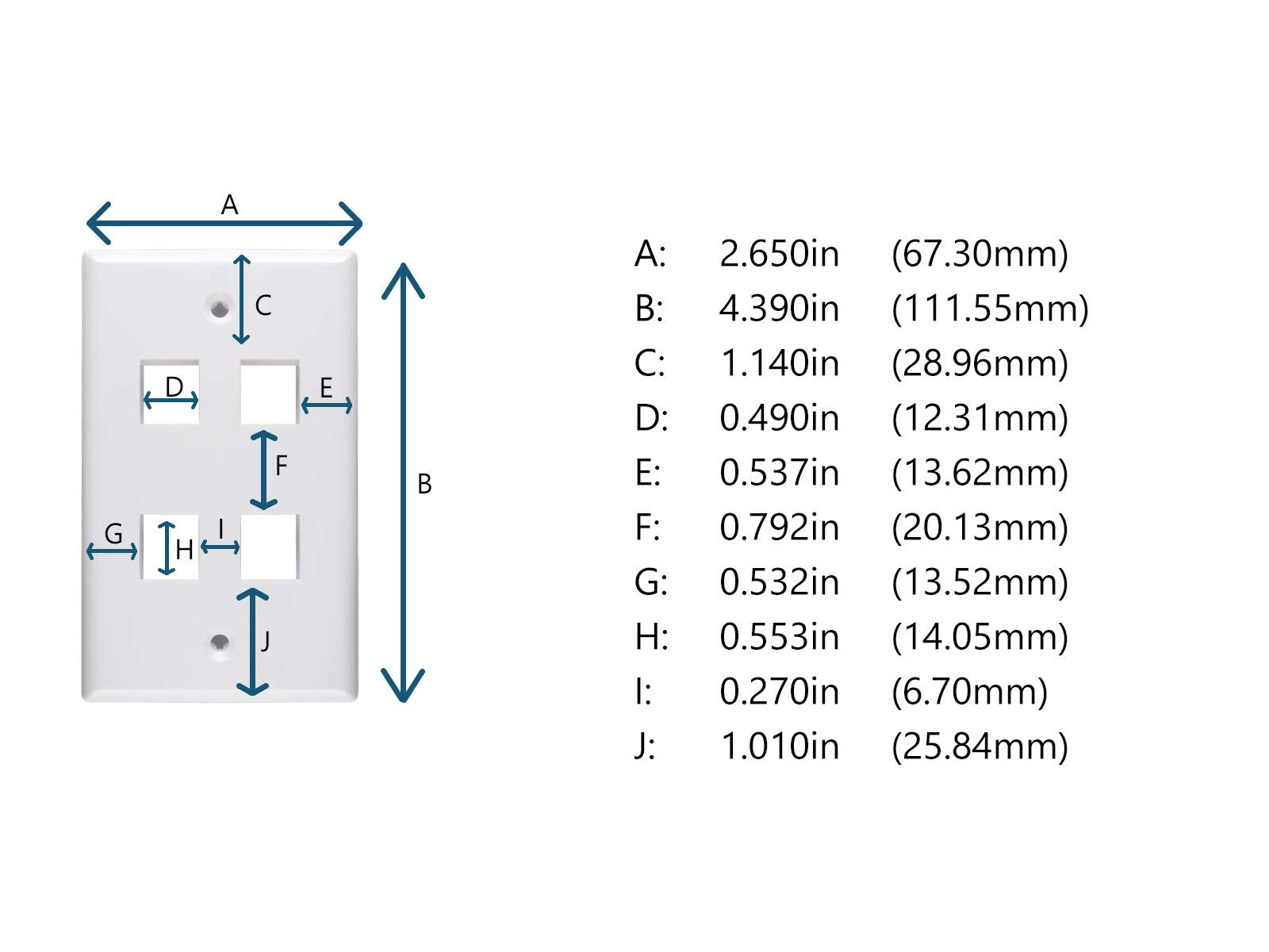 4-Port Keystone Wall Plate - Black - High-Quality Network & Data Jack Faceplate for Home & Office Ethernet Installations