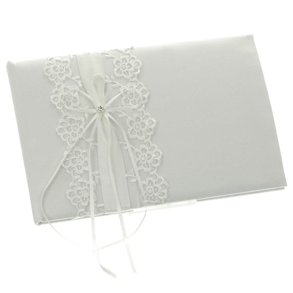 DivaDesigns Floral Lace Organza Wedding Guest Book - Elegant White Guest Book for Weddings, Bridal Showers & Special Events - Perfect for Wedding Reception, Anniversary & Bridal Party Signatures