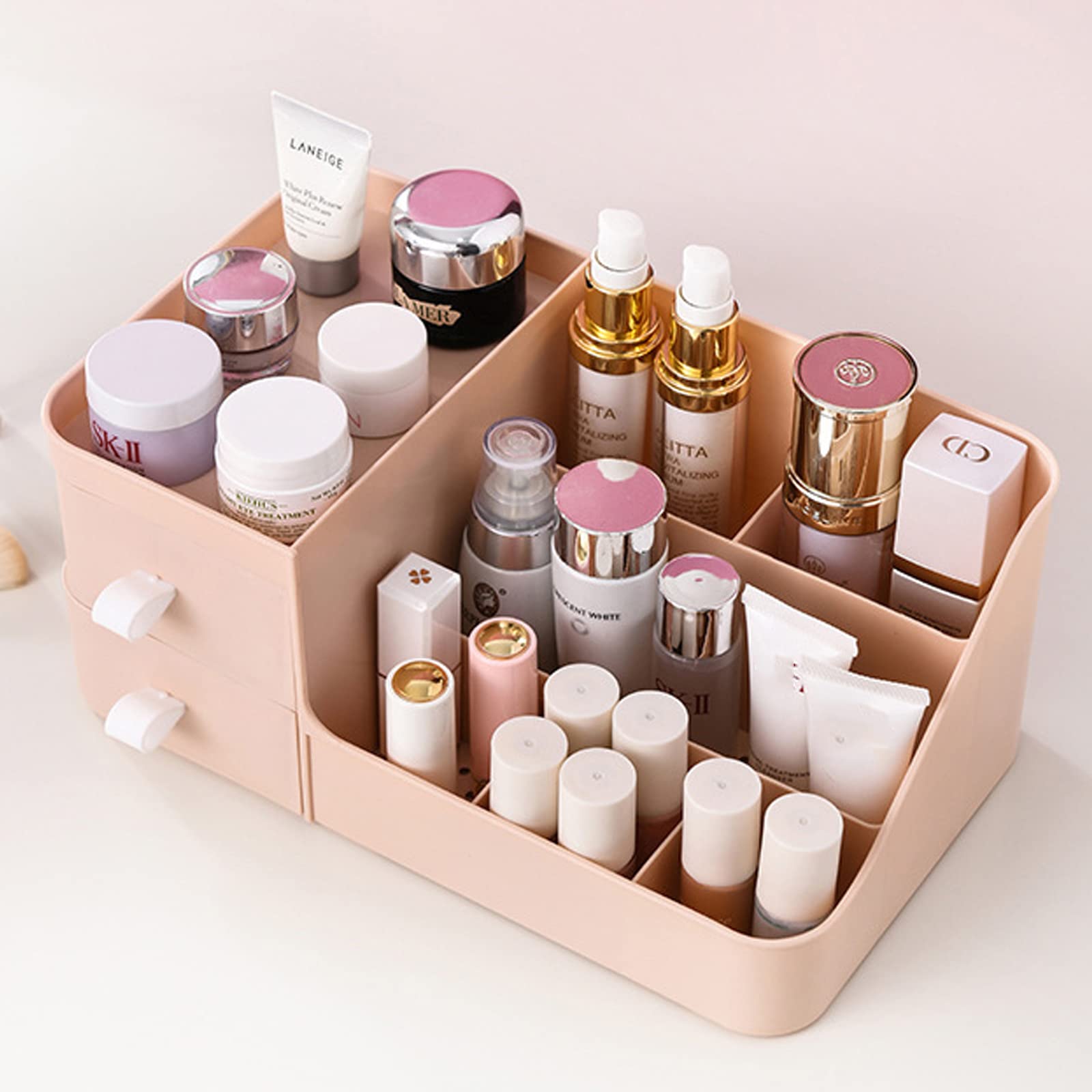Polar Pink Makeup Vanity Organizer with Drawers - Skin Care & Cosmetic Storage for Lipstick, Eyeshadow, Brushes | Countertop Desktop Beauty Organizer for Bedroom & Bathroom