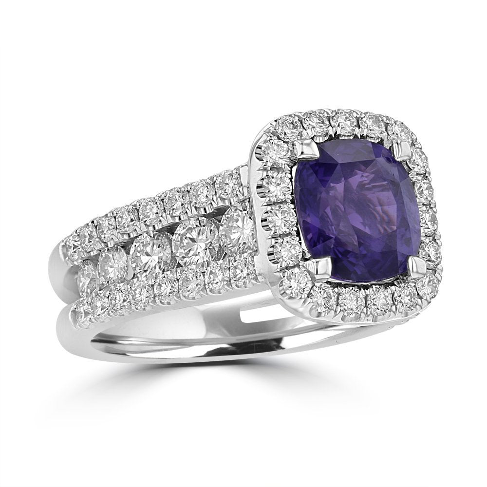 18KT Gold 2.97 CT Sapphire and 1.61 CTW Diamond Halo Ring for Women - Luxury Engagement, Wedding & Anniversary Jewelry Gift