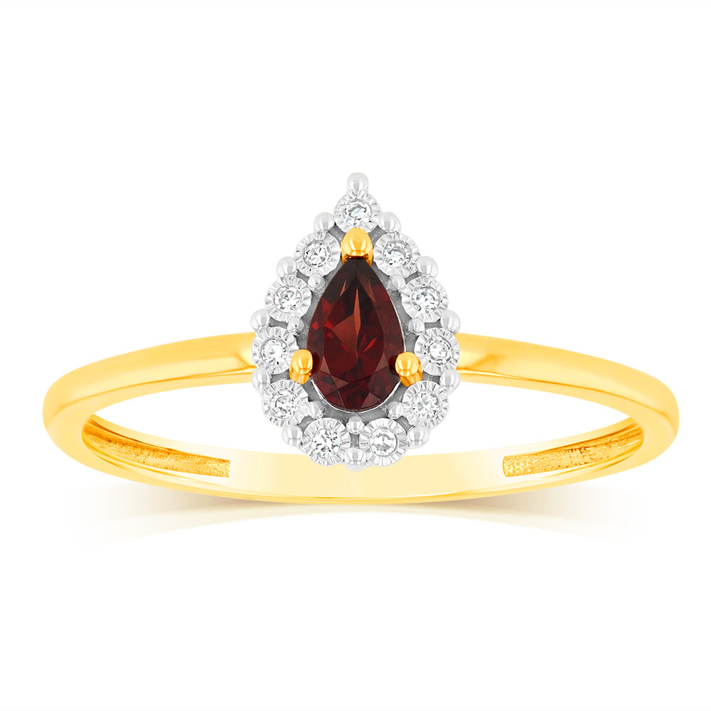 0.27 Carat Red Garnet and Diamond Ring in 9ct Yellow Gold - Elegant Birthstone Jewelry for Women, Perfect Gift for Anniversary, Valentine's Day & Special Occasions