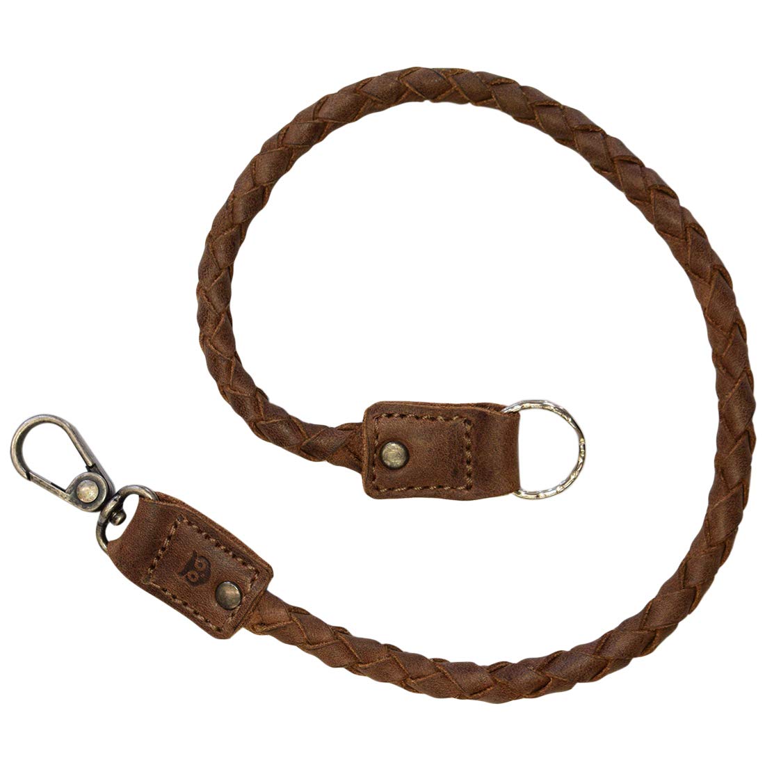 Braided Biker Chain Key Lanyard - Full Grain Leather Keychain with Strap & Hook - Handmade Rustic Travel Accessories for Wallet Keys - Bourbon Brown - Perfect for Motorcycle Riders, Travelers & Everyday Carry