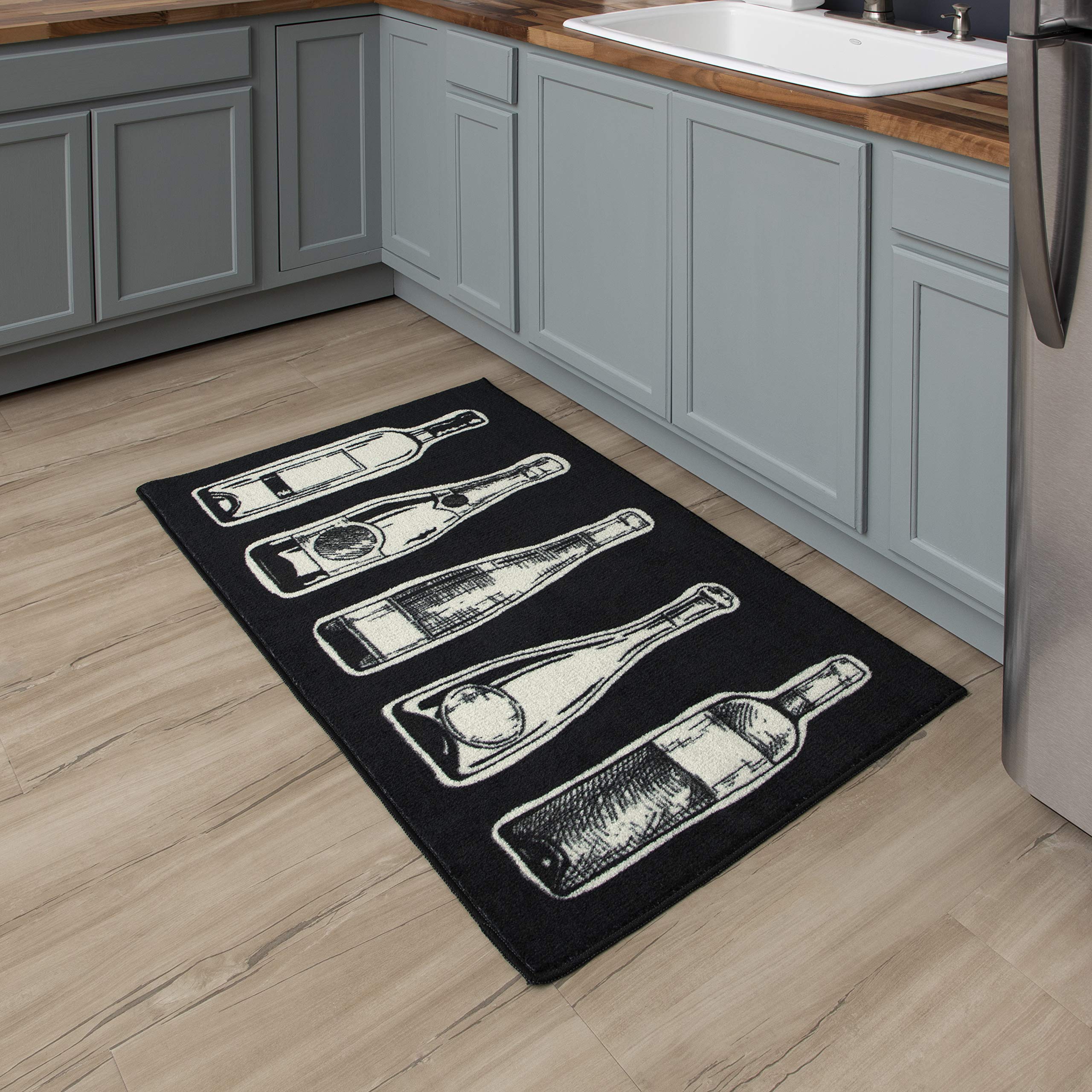 Mohawk Home Machine Washable Printed Novelty Kitchen Rug - Colorless Bottles Black (2'6