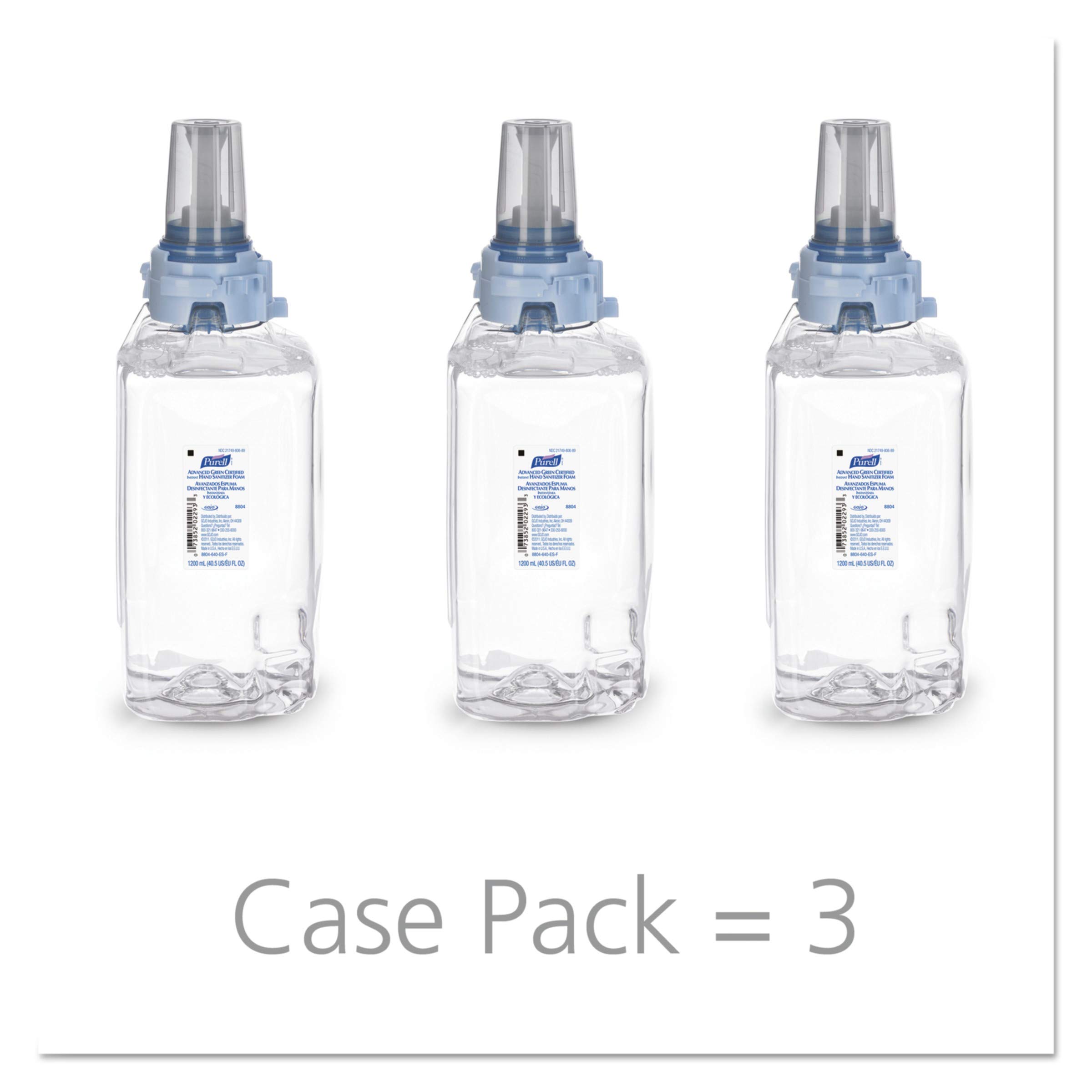 PURELL 880403CT Advanced Green Certified Hand Sanitizer Foam Refill, 1200mL (40.5 oz), Fragrance-Free, Case of 3 - Ideal for Offices, Schools, Hospitals & Public Spaces